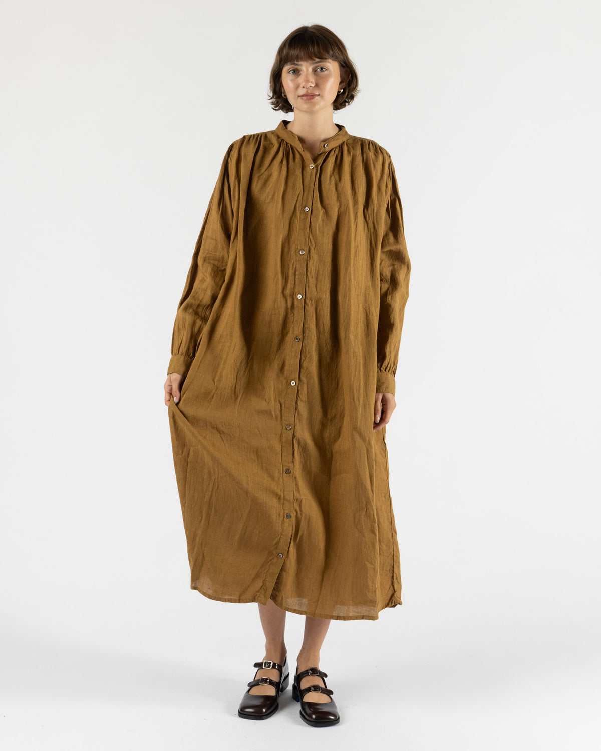 Ichi Antiquités French Linen Dress in Camel
