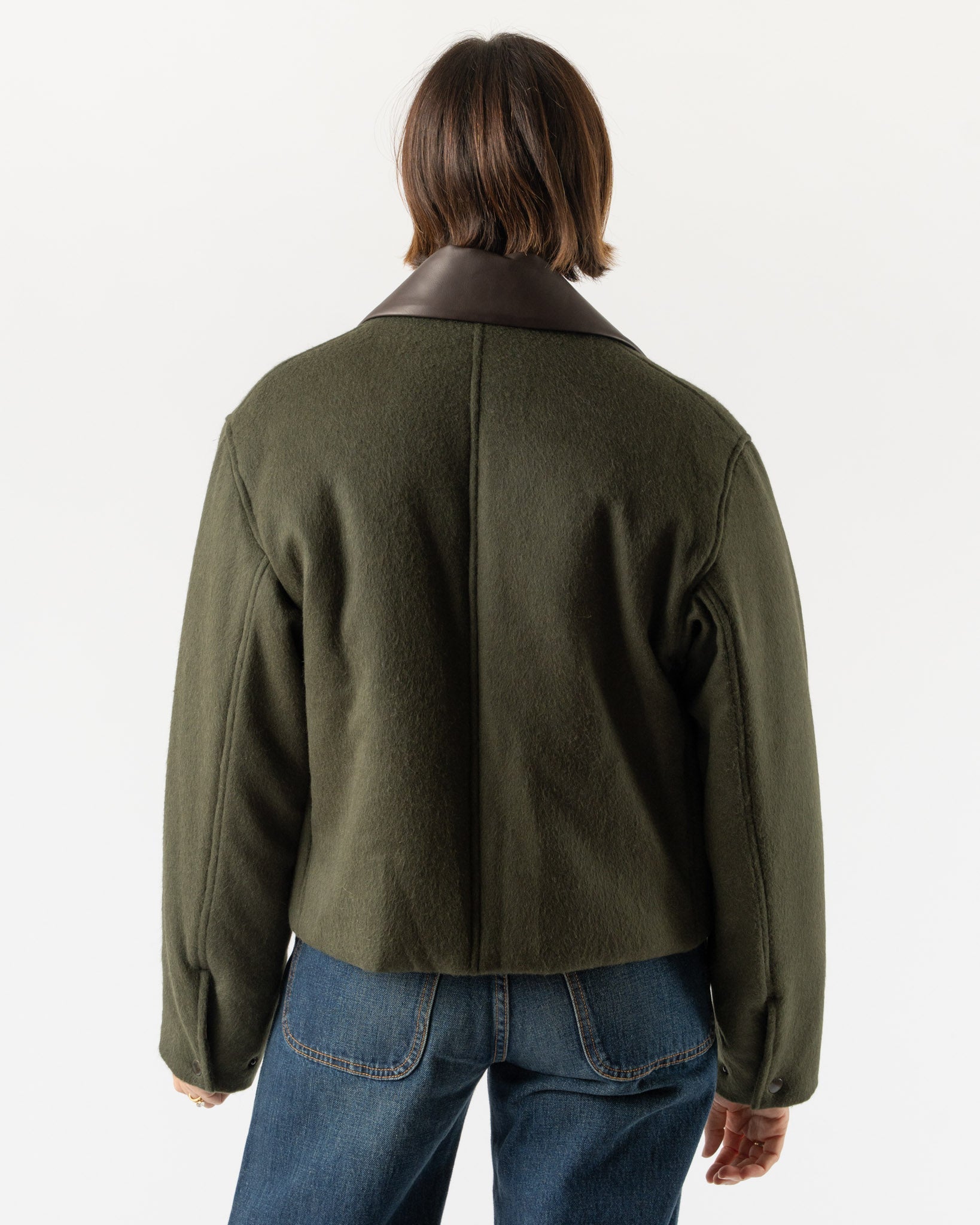 Auralee Baby Camel Flannel Padded Short Blouson in Dark Olive