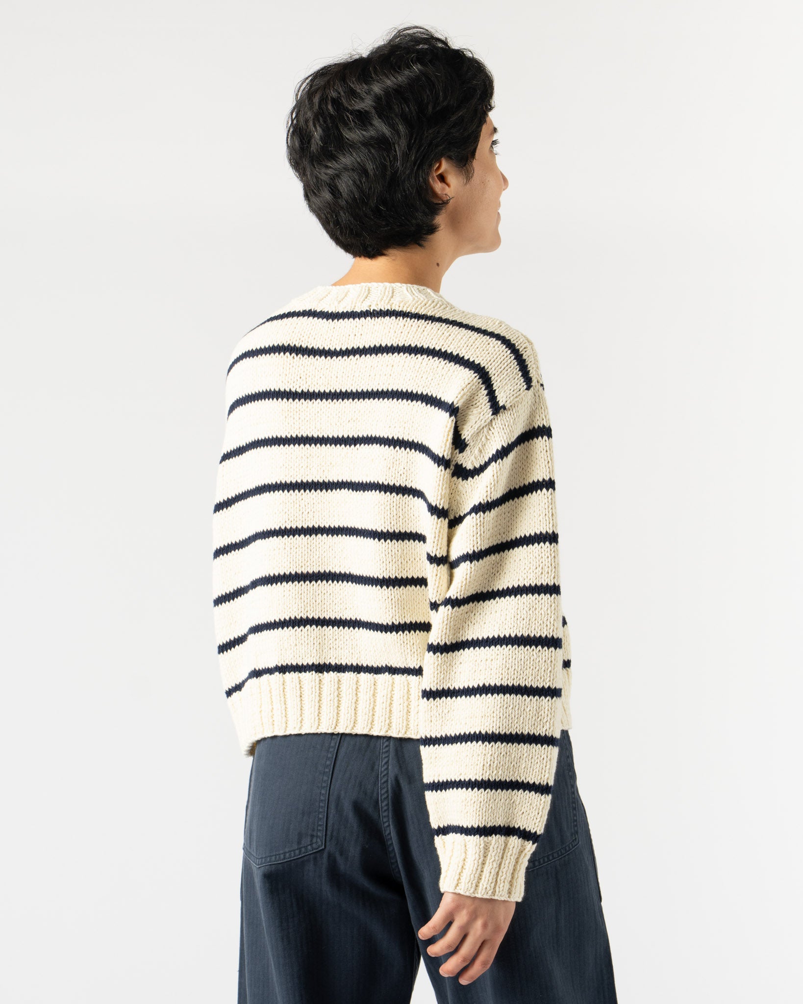 JUD Millhouse Stripe Pullover in Ecru/Navy