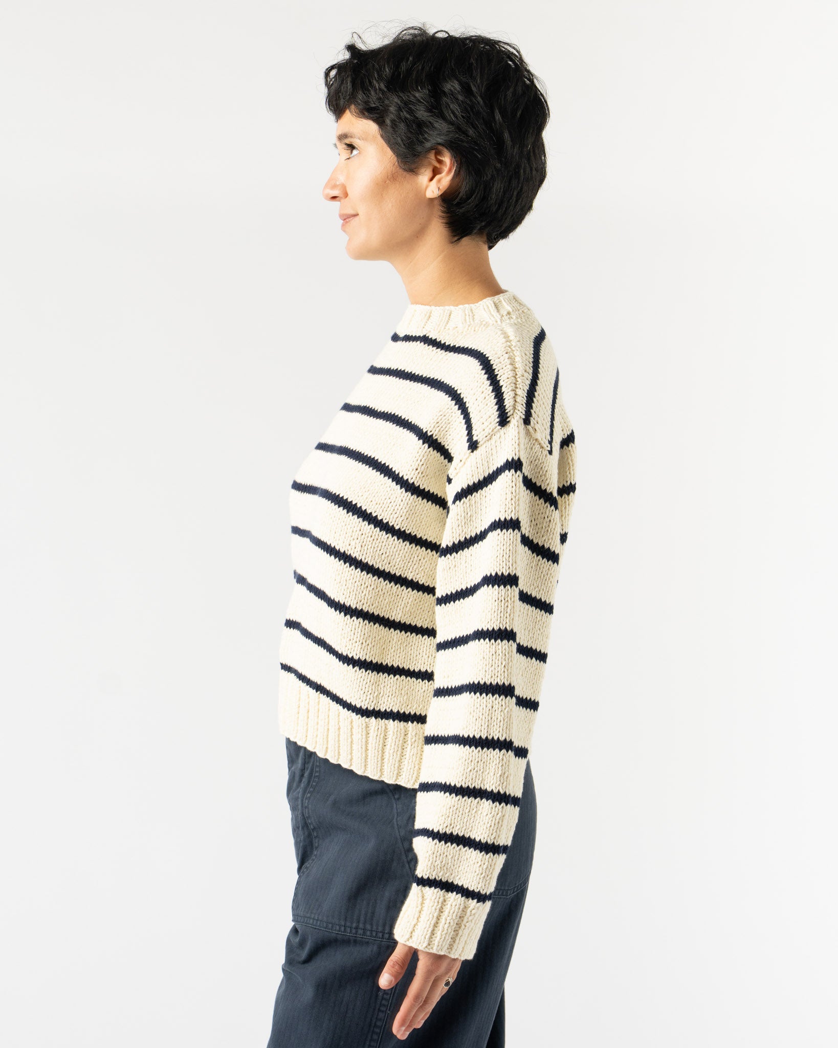 JUD Millhouse Stripe Pullover in Ecru/Navy