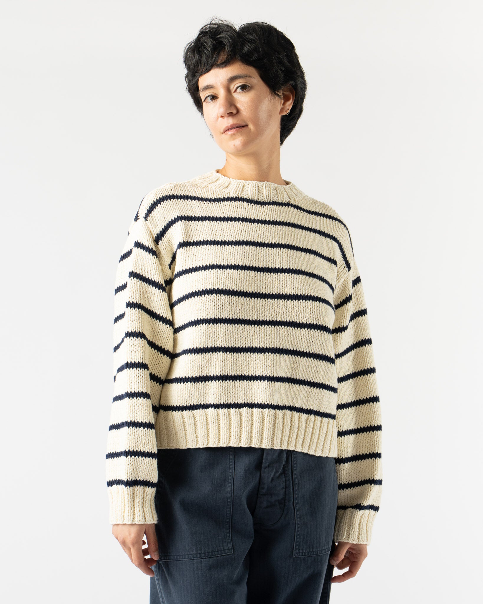 JUD Millhouse Stripe Pullover in Ecru/Navy