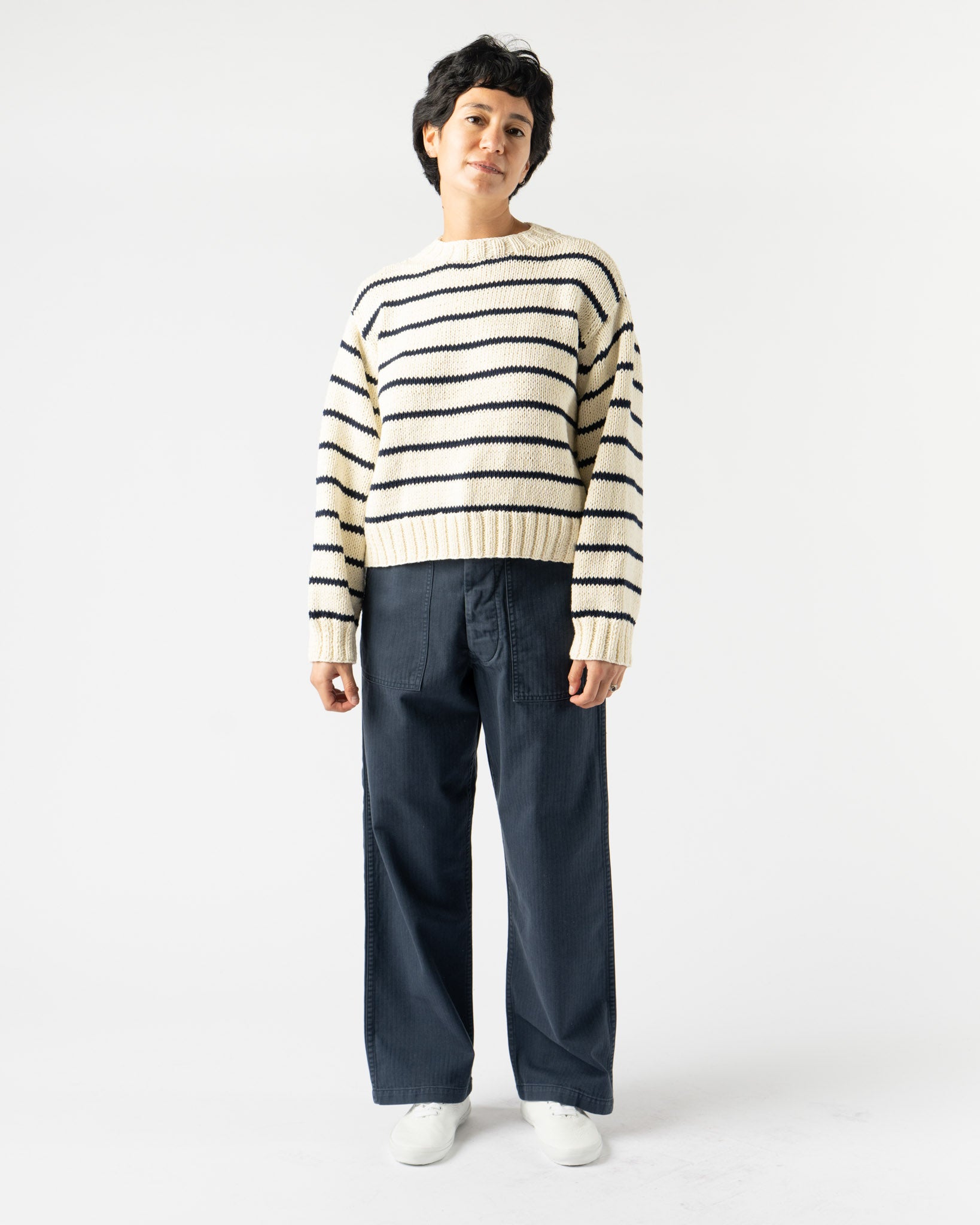 JUD Millhouse Stripe Pullover in Ecru/Navy