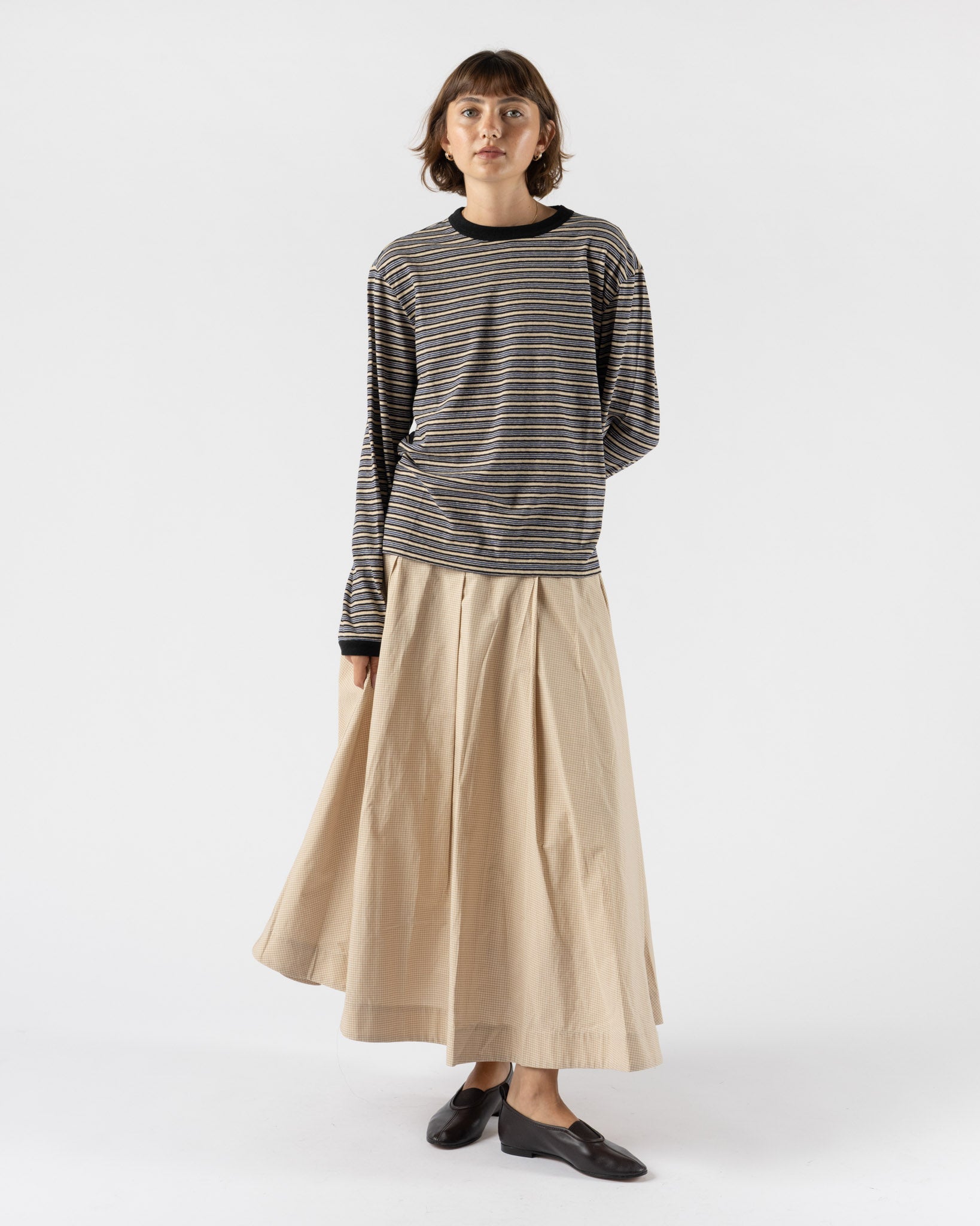 Cawley Japanese Jersey Long Sleeve T-Shirt in Blue Stripe
