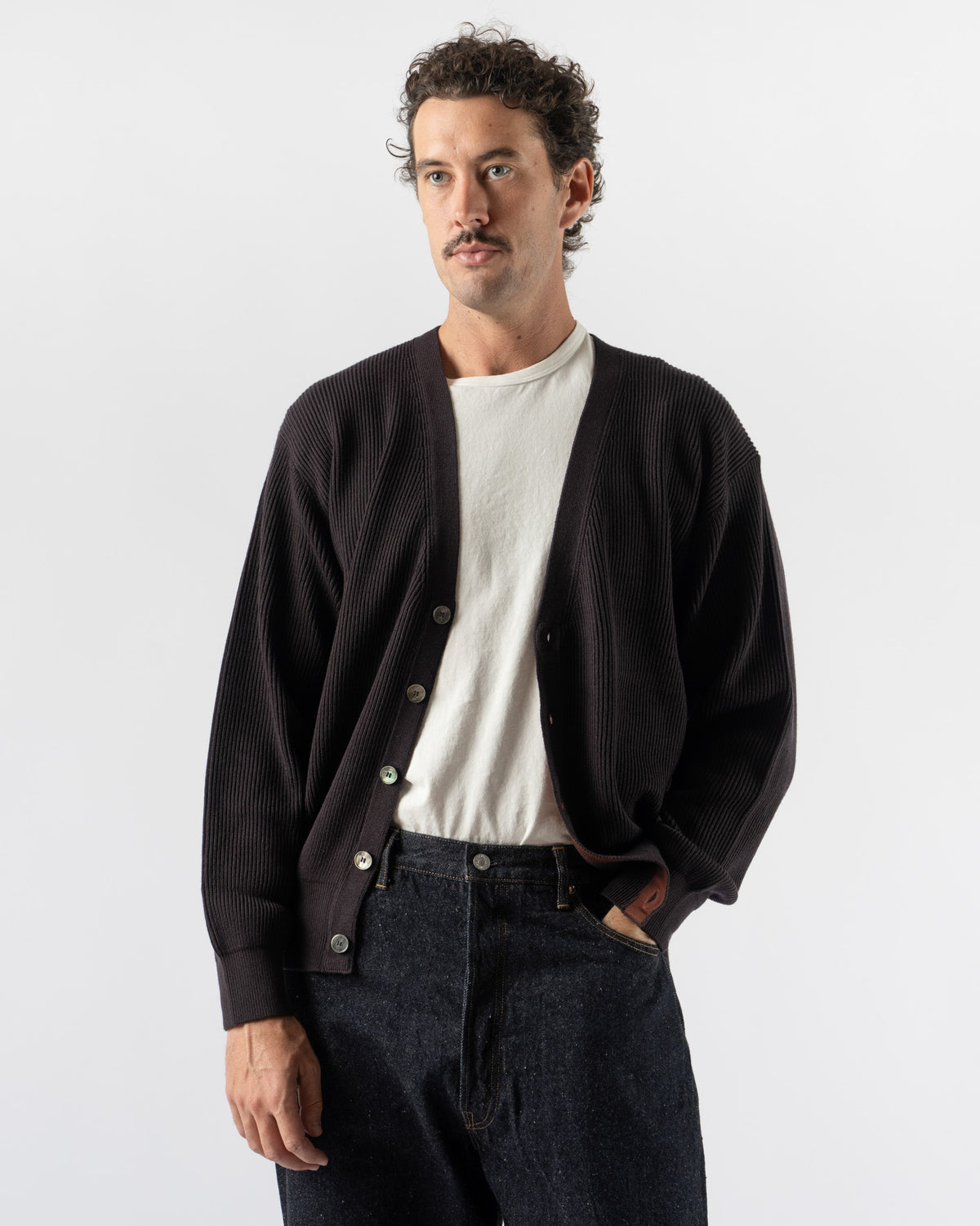 Kaptain Sunshine Cotton Wool Knit Cardigan in Espresso