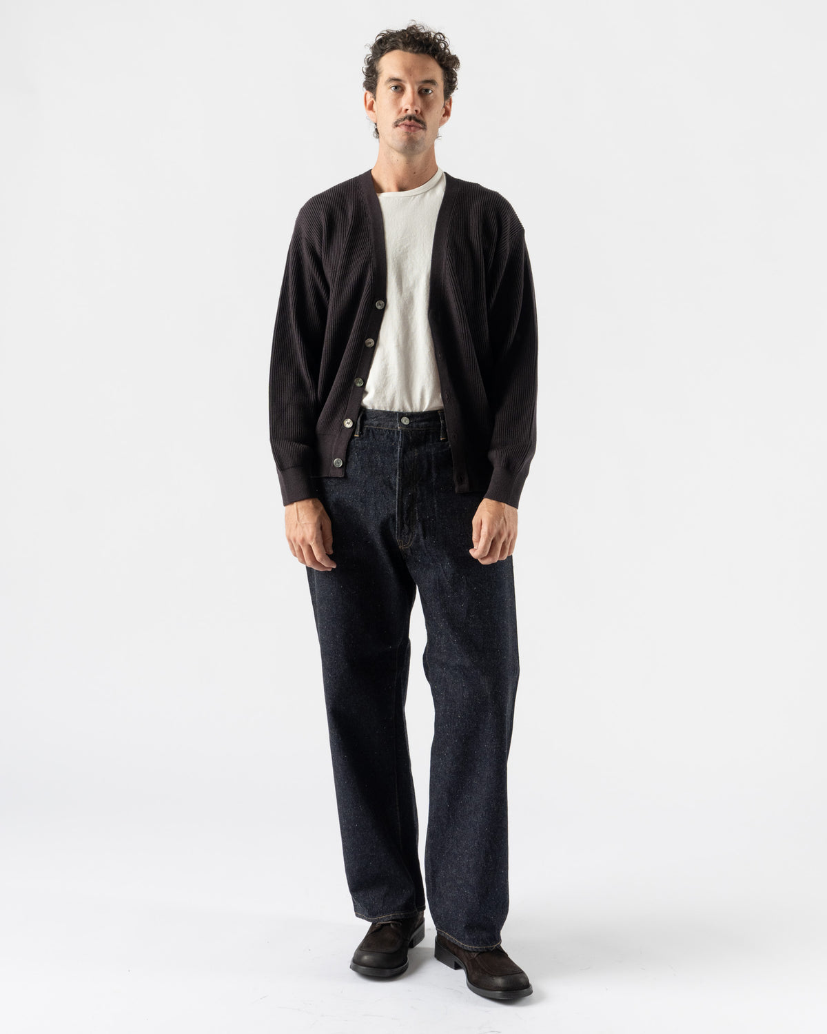 Kaptain Sunshine Cotton Wool Knit Cardigan in Espresso