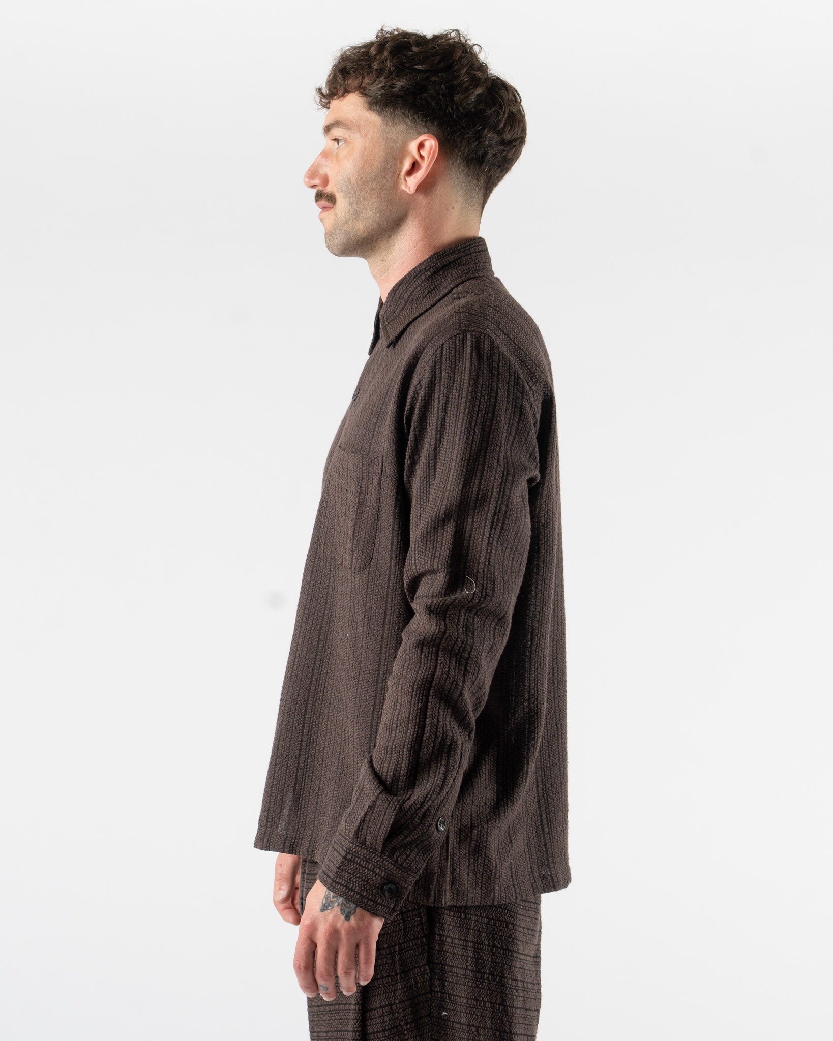 Kartik Research Box Shirt in Brown/Ash