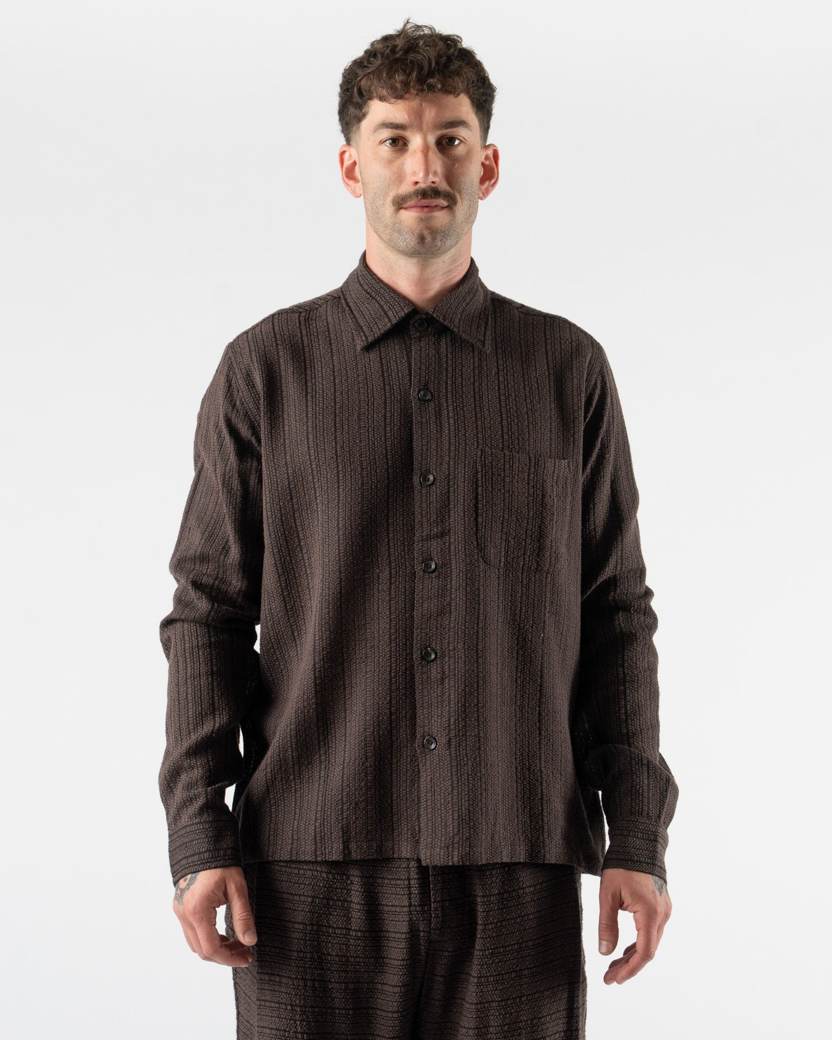 Kartik Research Box Shirt in Brown/Ash