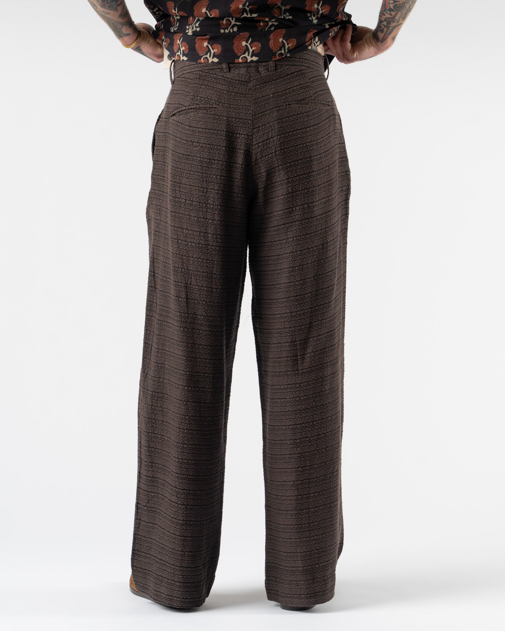 Kartik Research Side Pleat Trouser in Brown/Ash