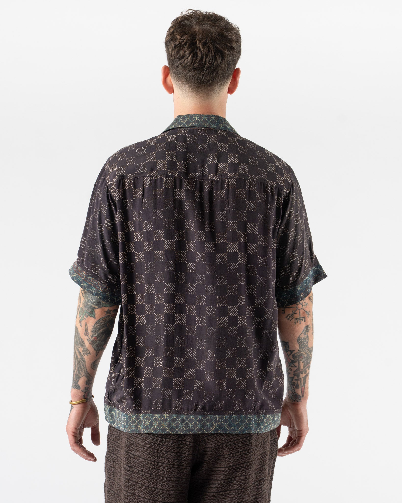 Kartik Research Camp Shirt in Purple/Ecru