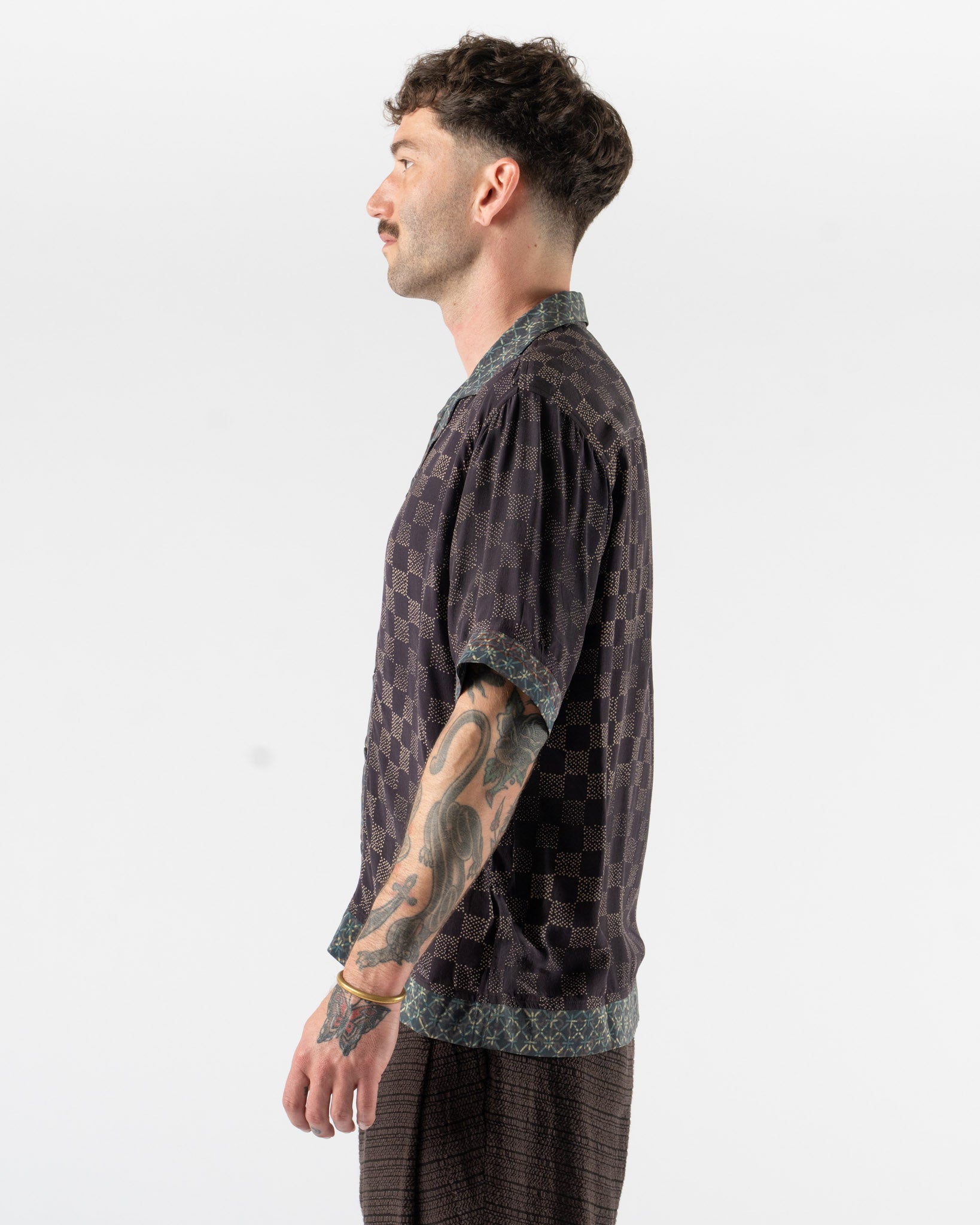 Kartik Research Camp Shirt in Purple/Ecru