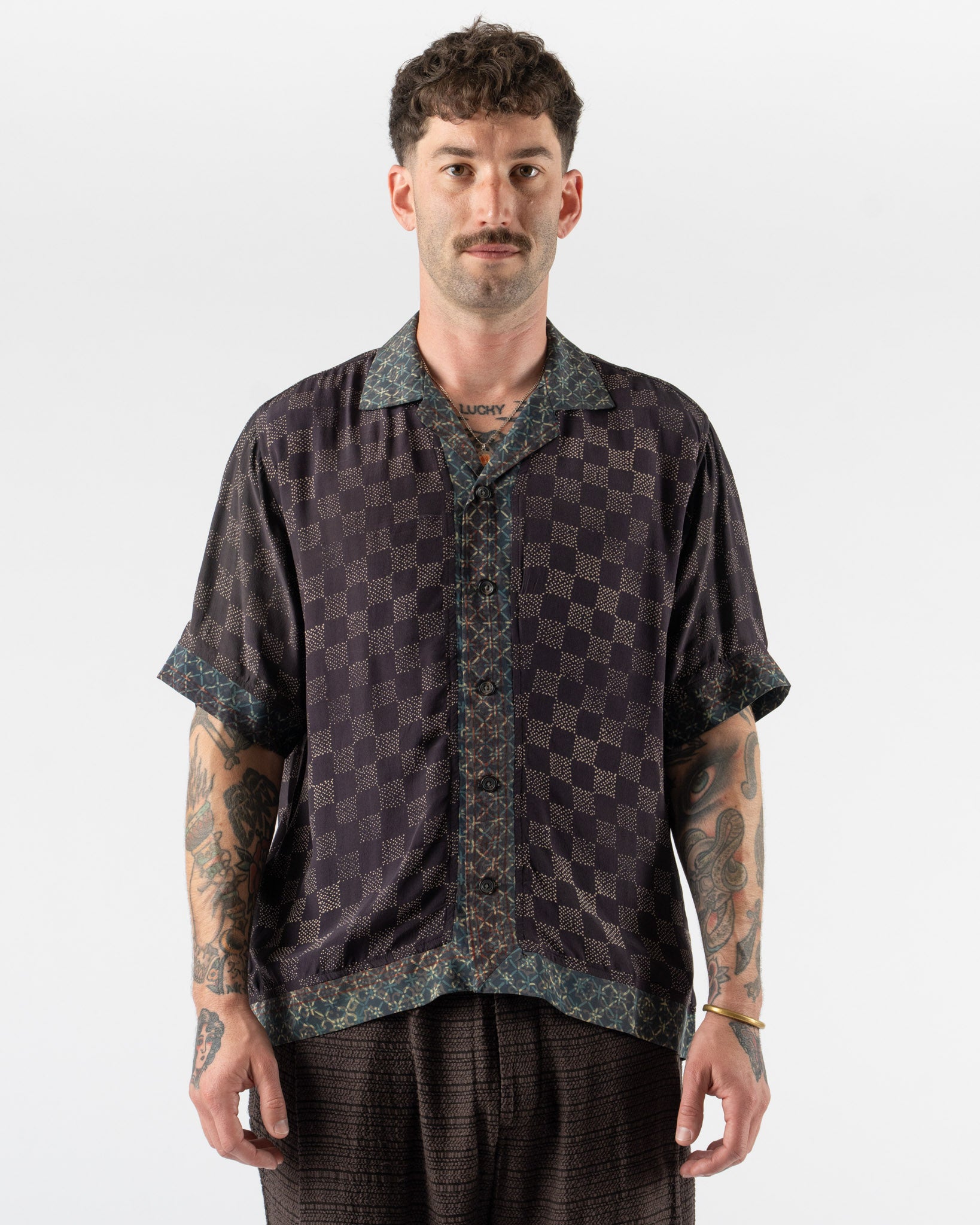 Kartik Research Camp Shirt in Purple/Ecru
