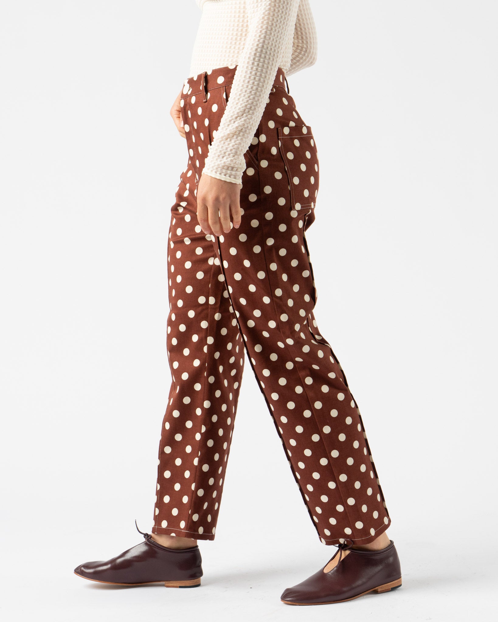 KasMaria Cotton Twill Polka Dot Pintuck Trousers