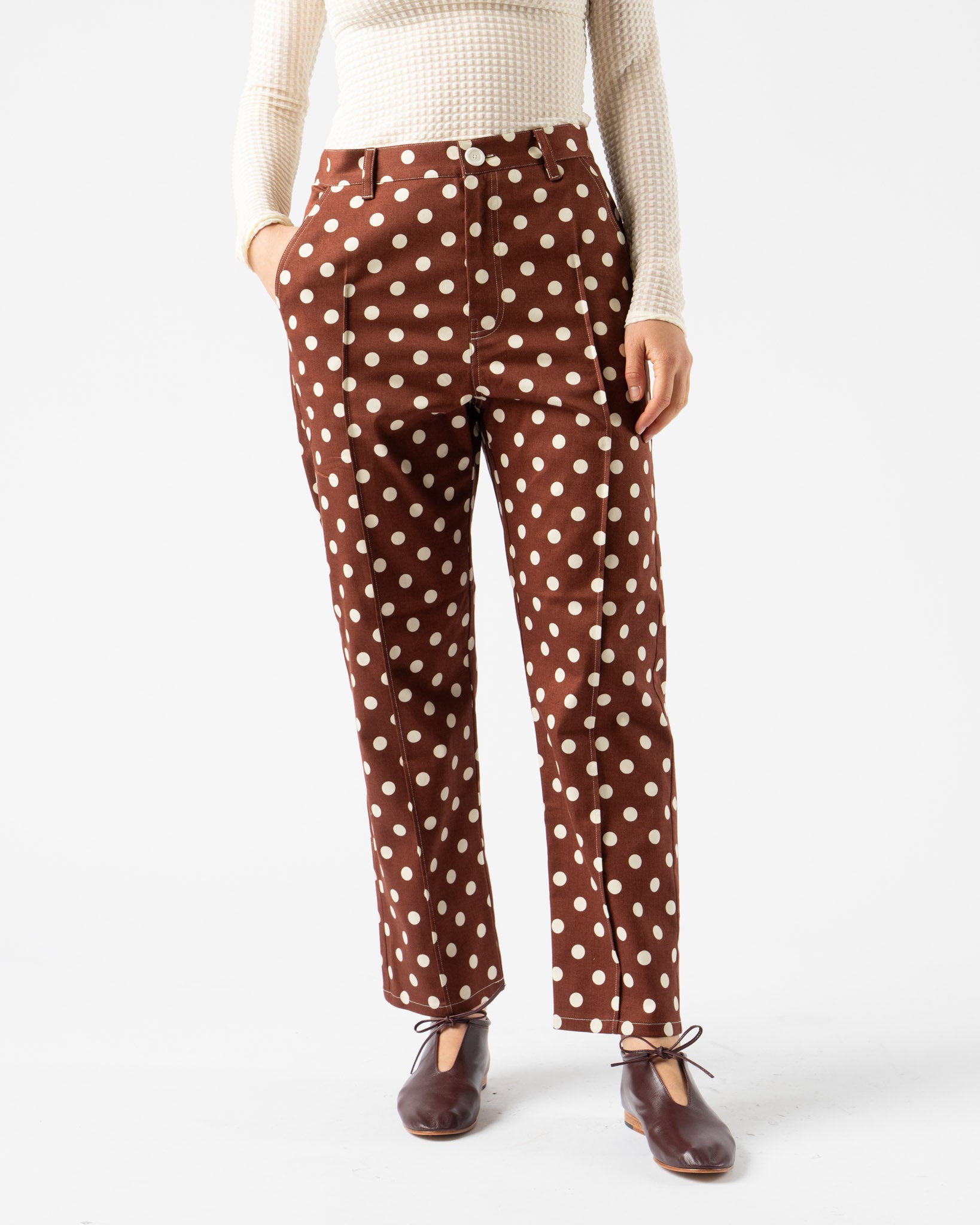 KasMaria Cotton Twill Polka Dot Pintuck Trousers Curated at Jake and Jones L