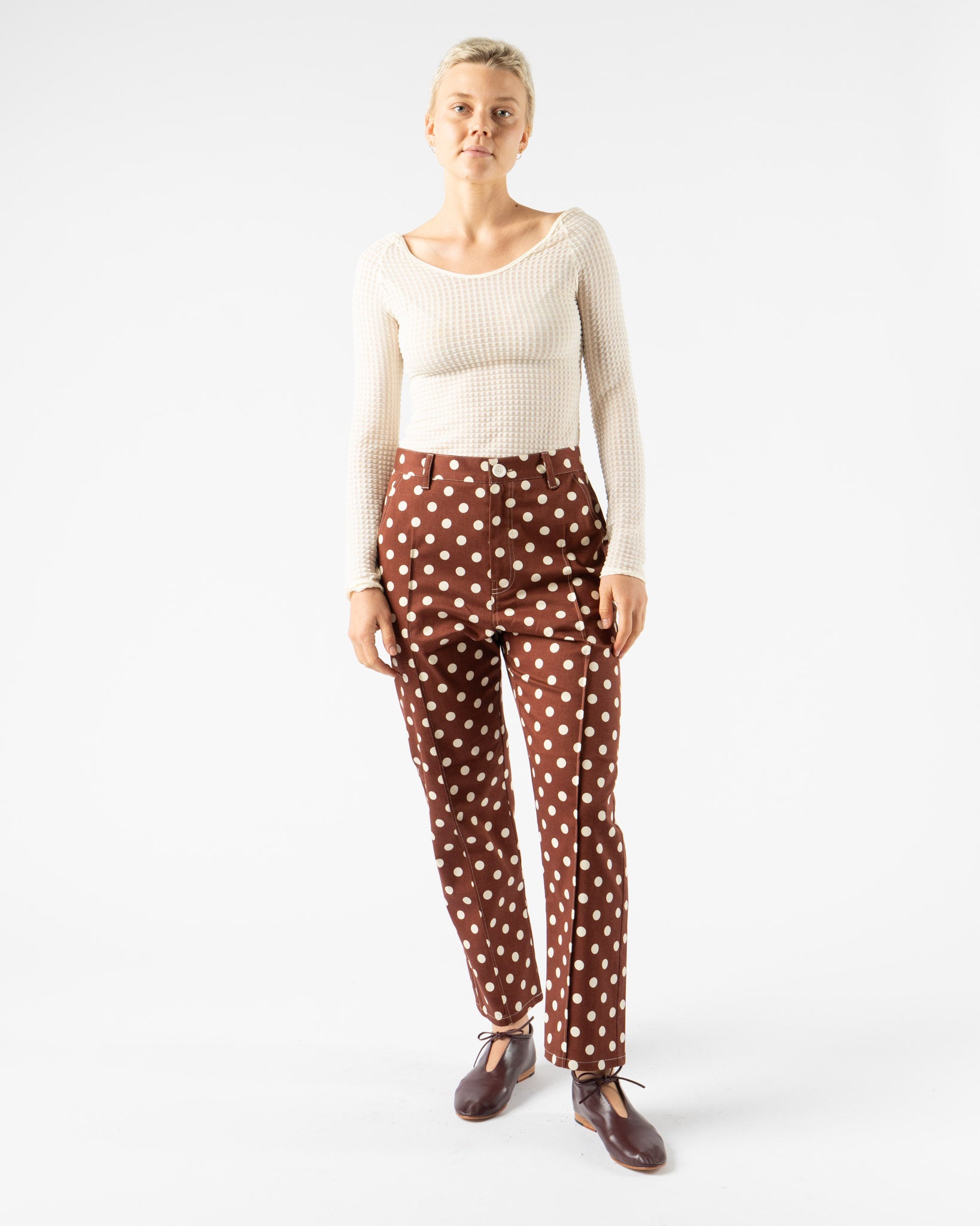 KasMaria Cotton Twill Polka Dot Pintuck Trousers