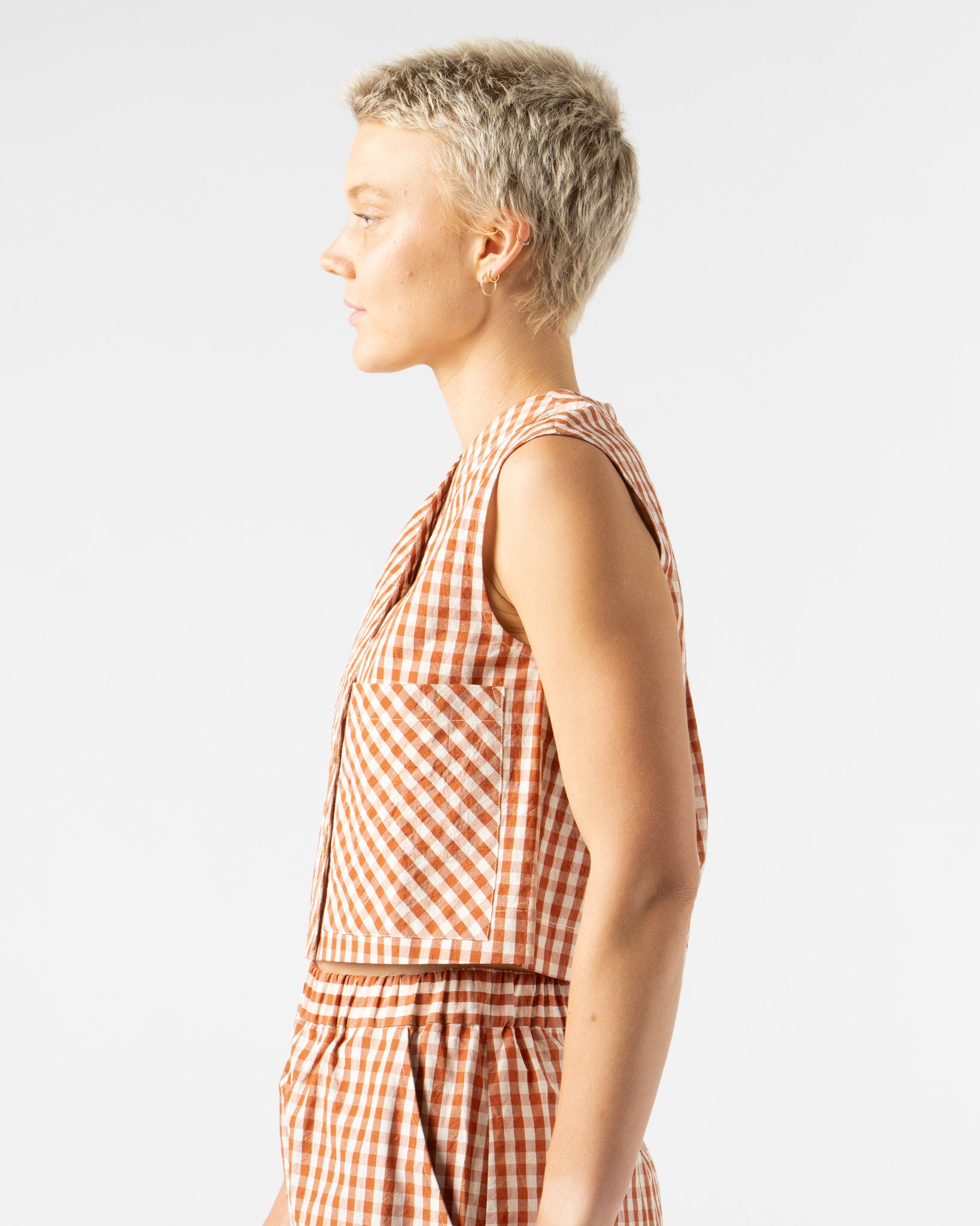 KasMaria Crinkle Cotton Linen Gingham Crop Top