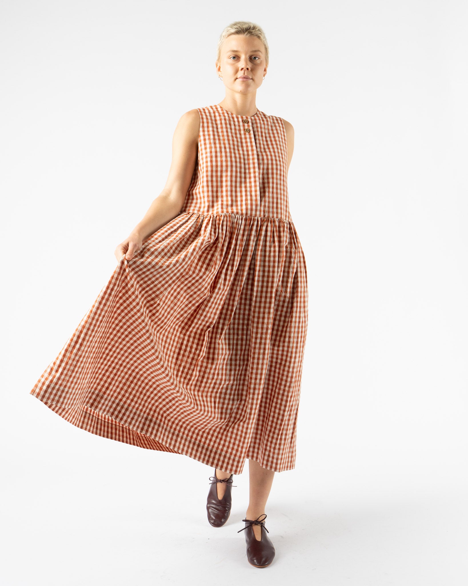 KasMaria Crinkle Cotton Linen Gingham Dress Curated at Jake and Jones M