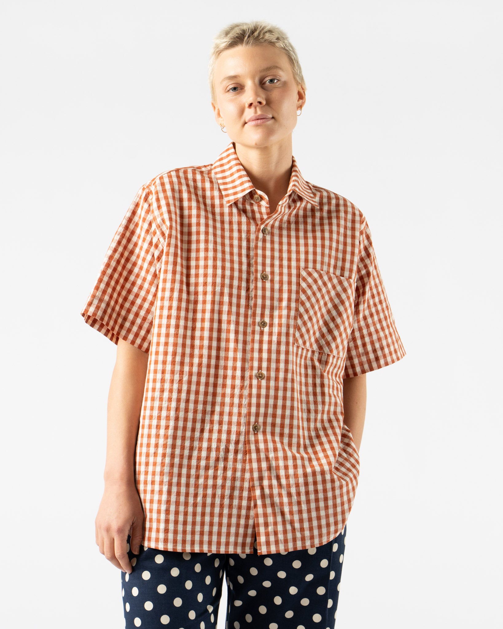 KasMaria Crinkle Cotton Linen Gingham Shirt