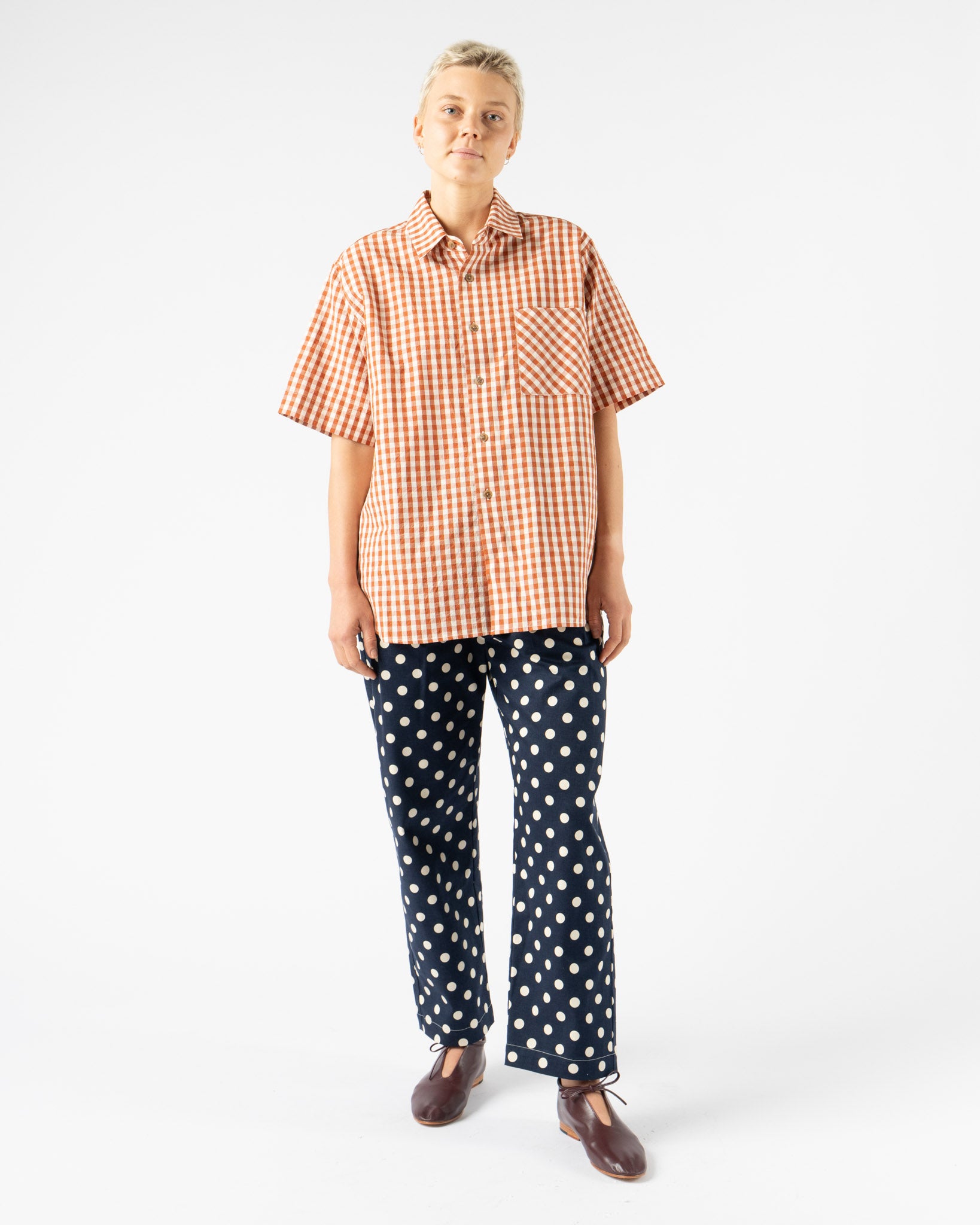 KasMaria Crinkle Cotton Linen Gingham Shirt