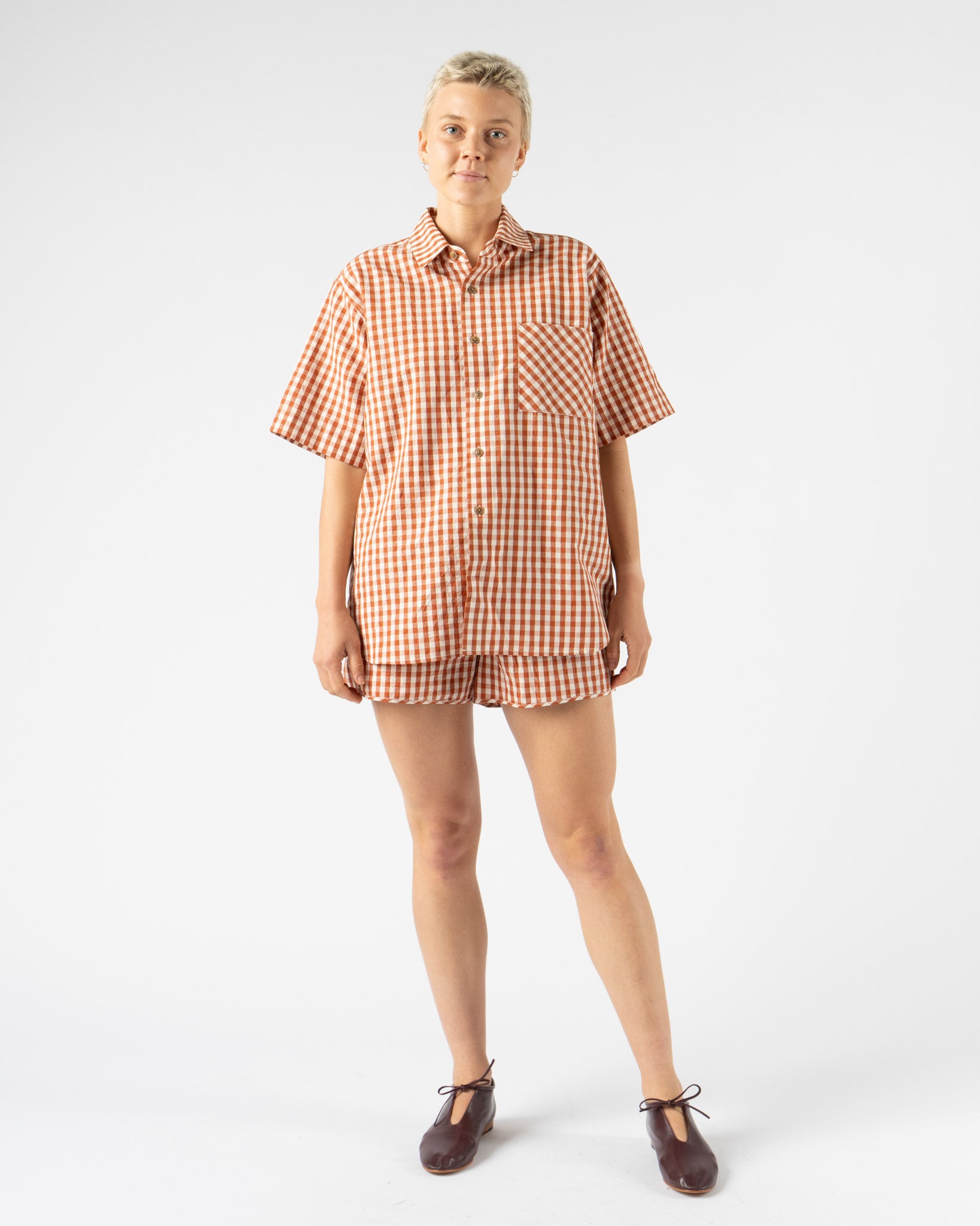 KasMaria Crinkle Cotton Linen Gingham Shorts