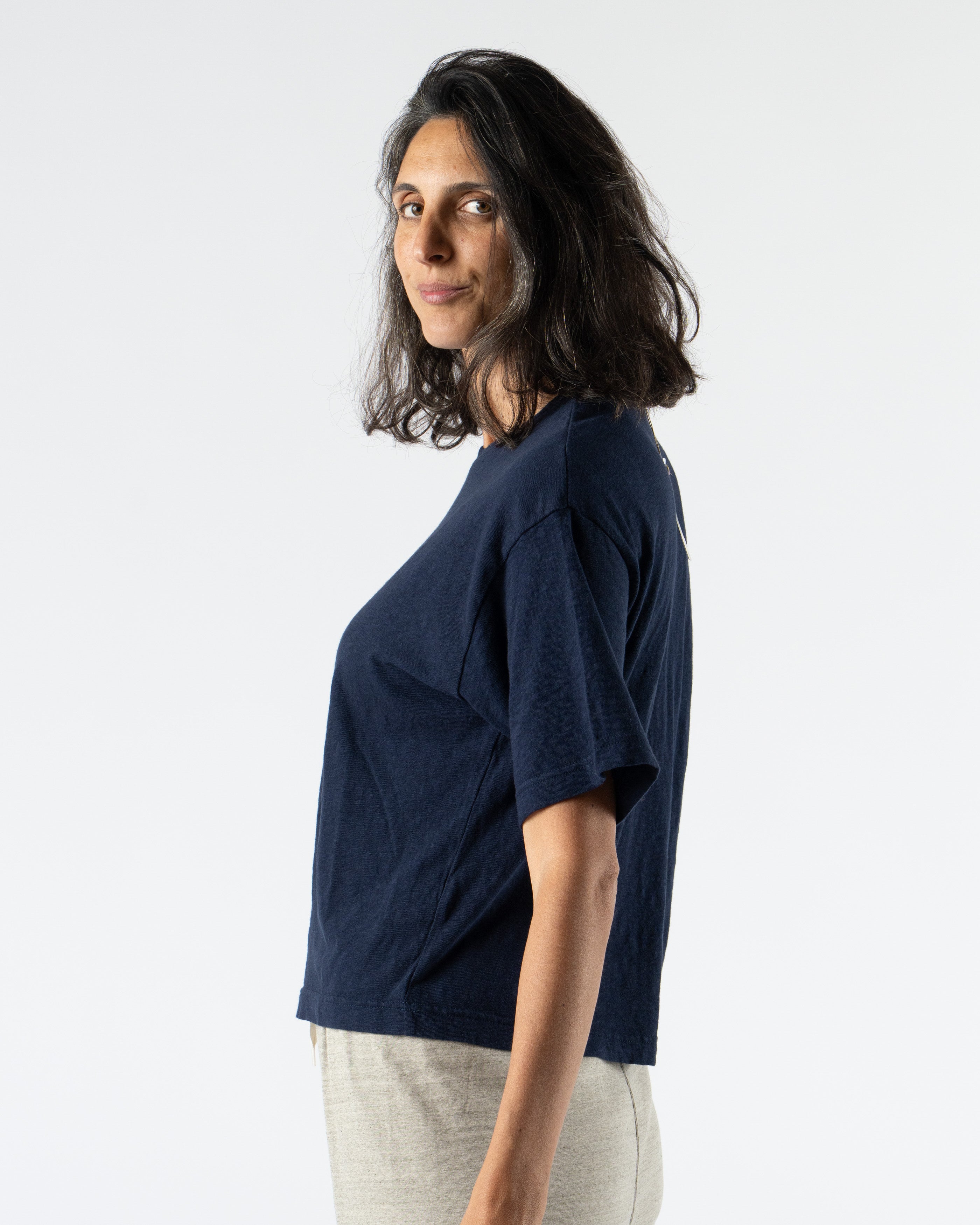Ichi Antiquités Knit Organic T-Shirt in Navy