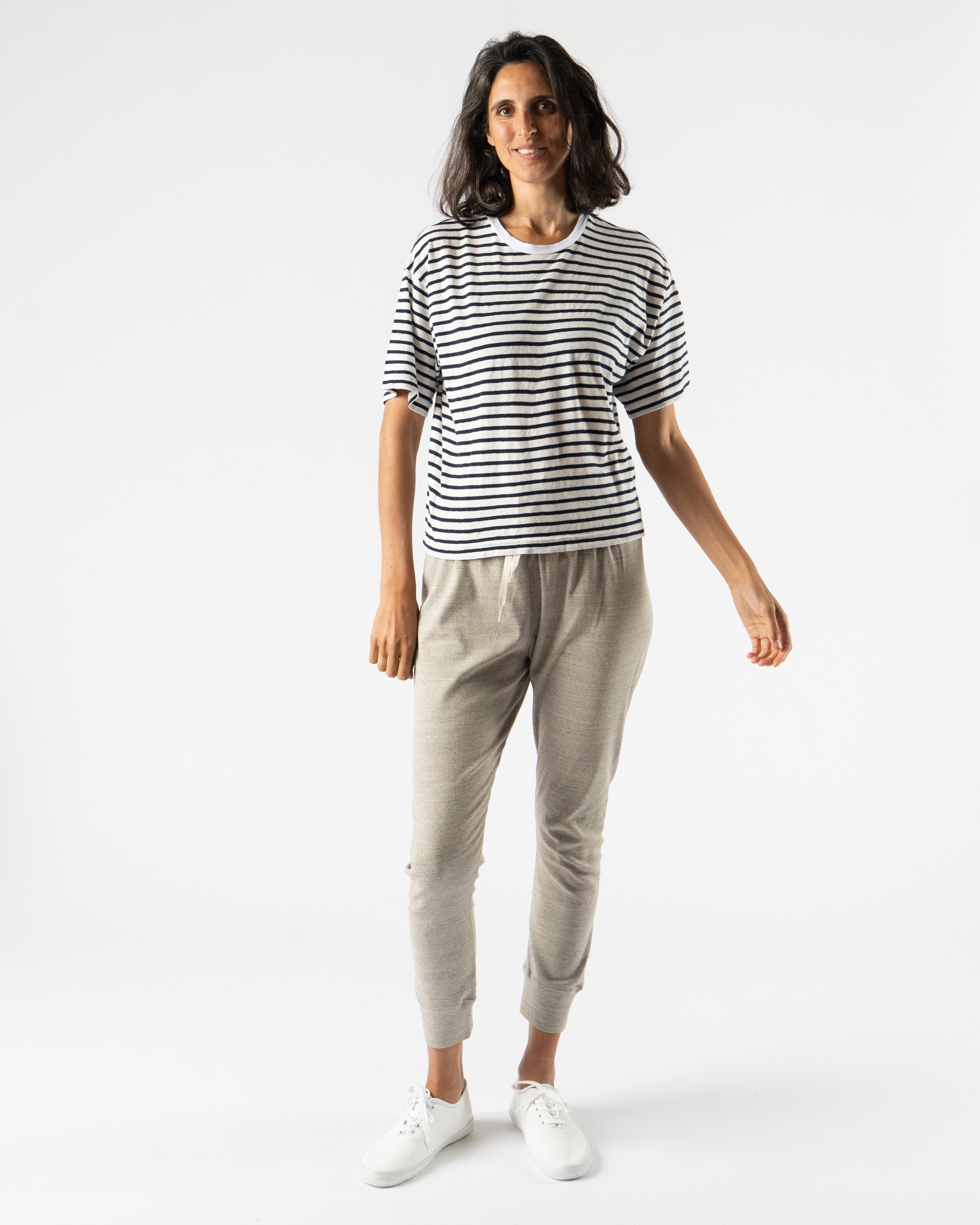 Ichi Antiquités Knit Organic T-Shirt in Navy x White