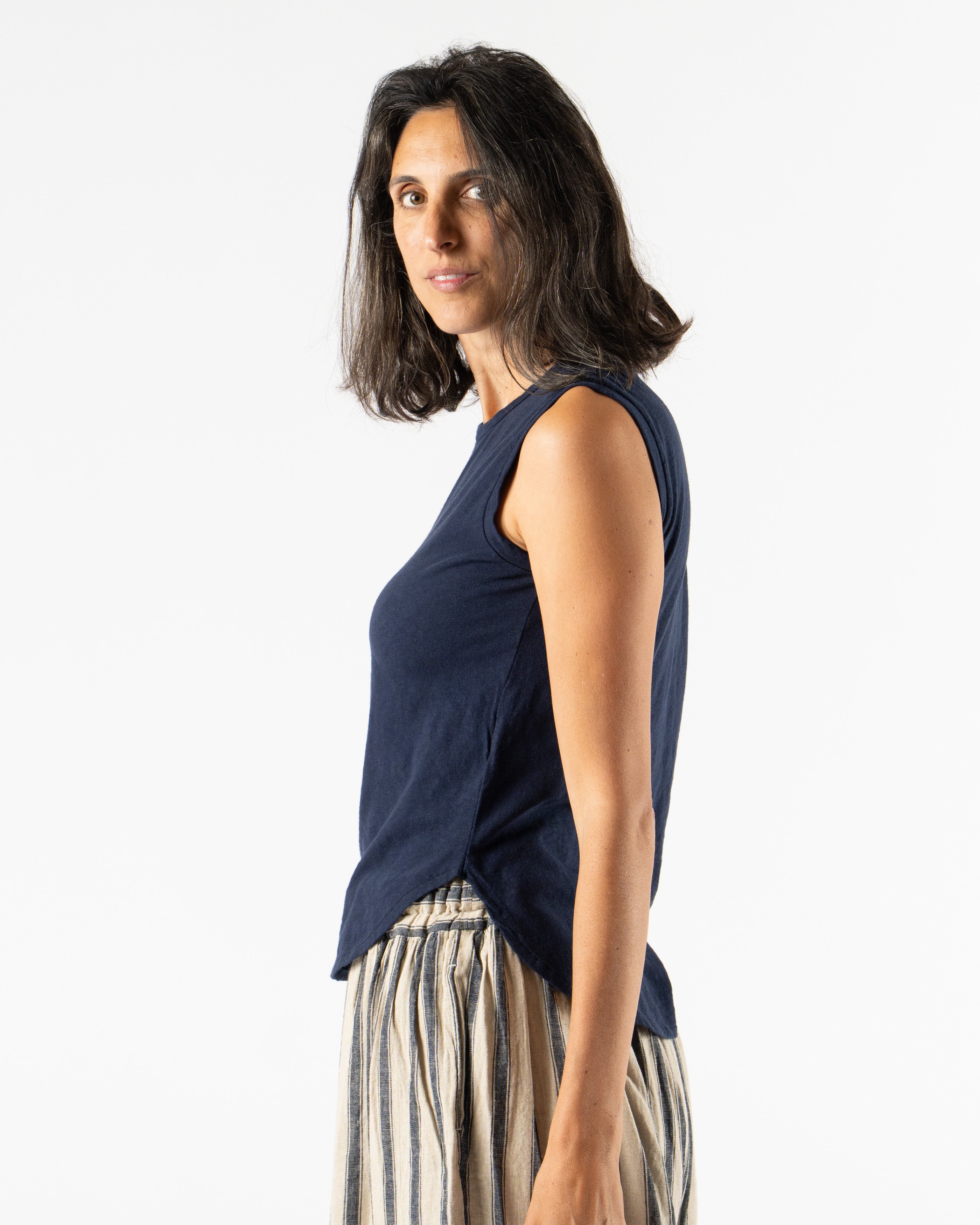 Ichi Antiquités Knit Organic Tank Top in Navy