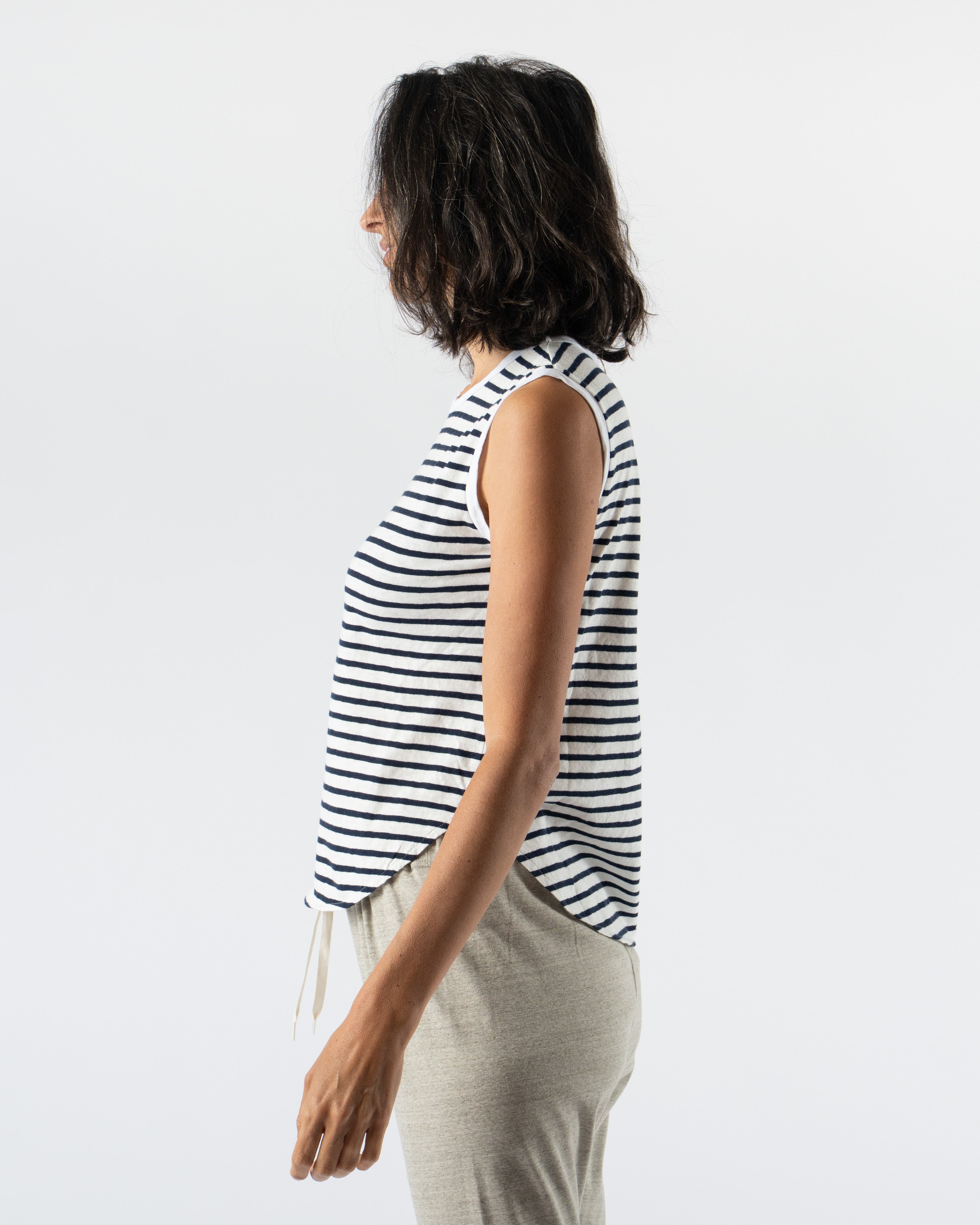 Ichi Antiquités Knit Organic Tank Top in Navy x White