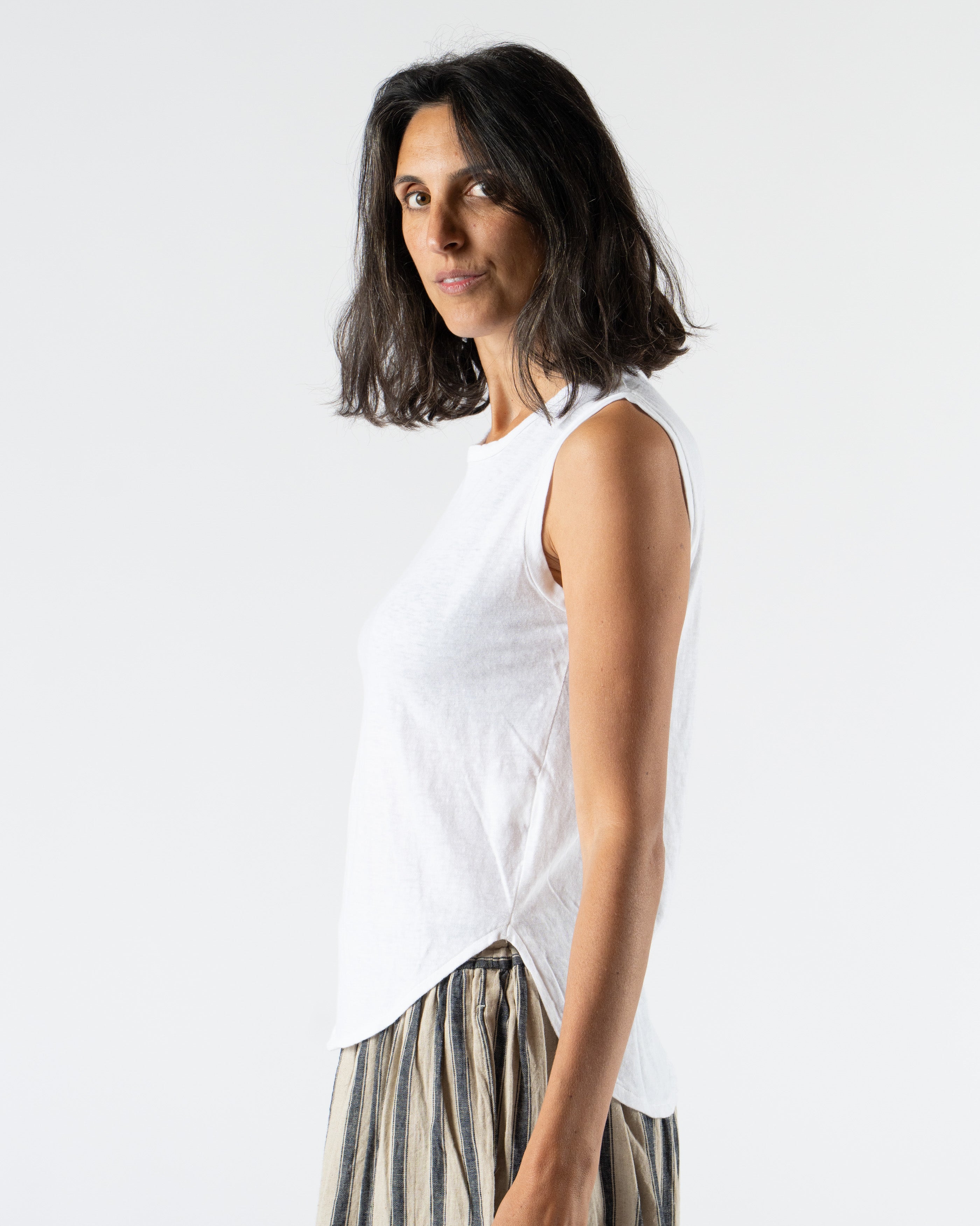Ichi Antiquités Knit Organic Tank Top in White