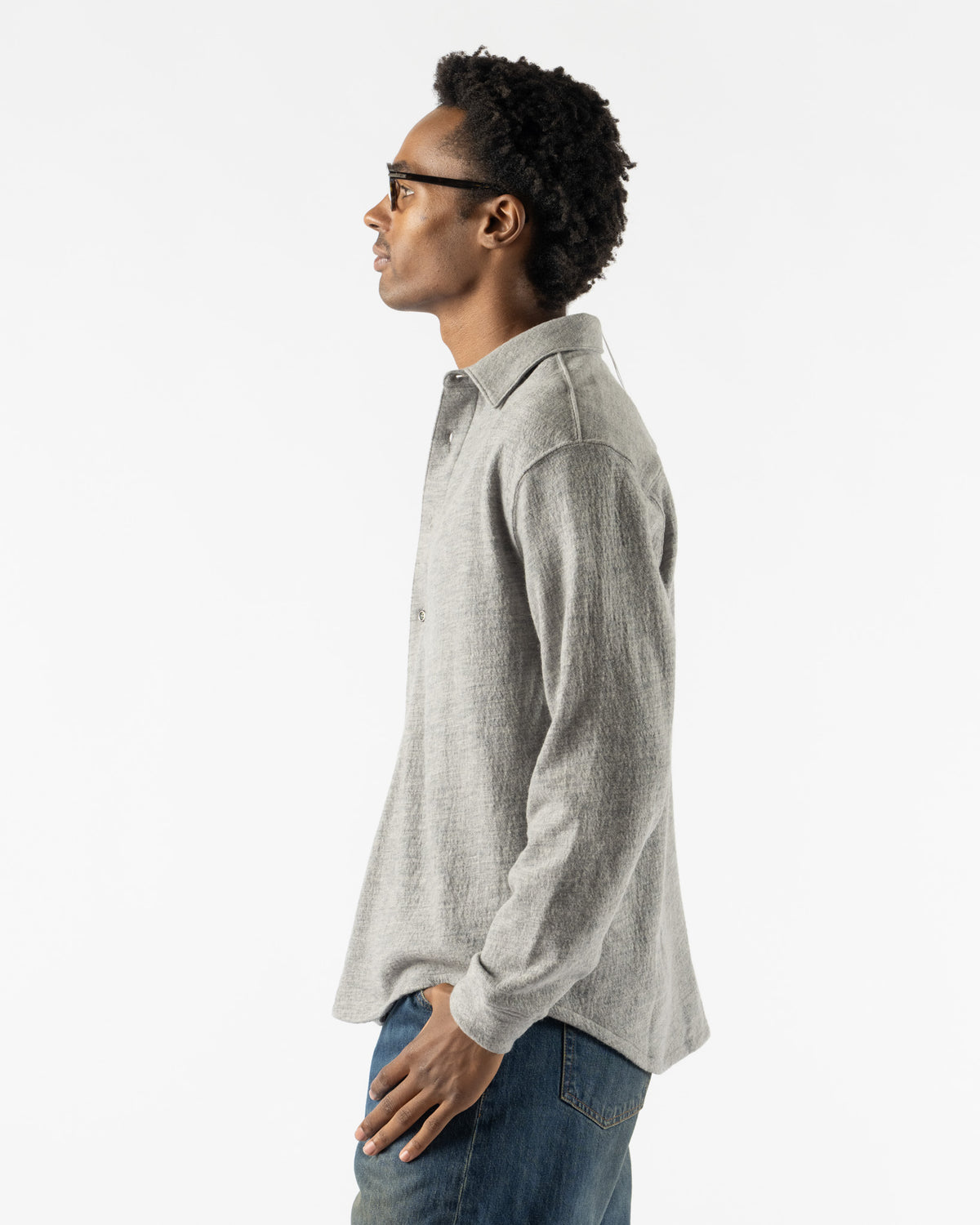 Lady White Co. Crater Wool Button Up in Heather Grey