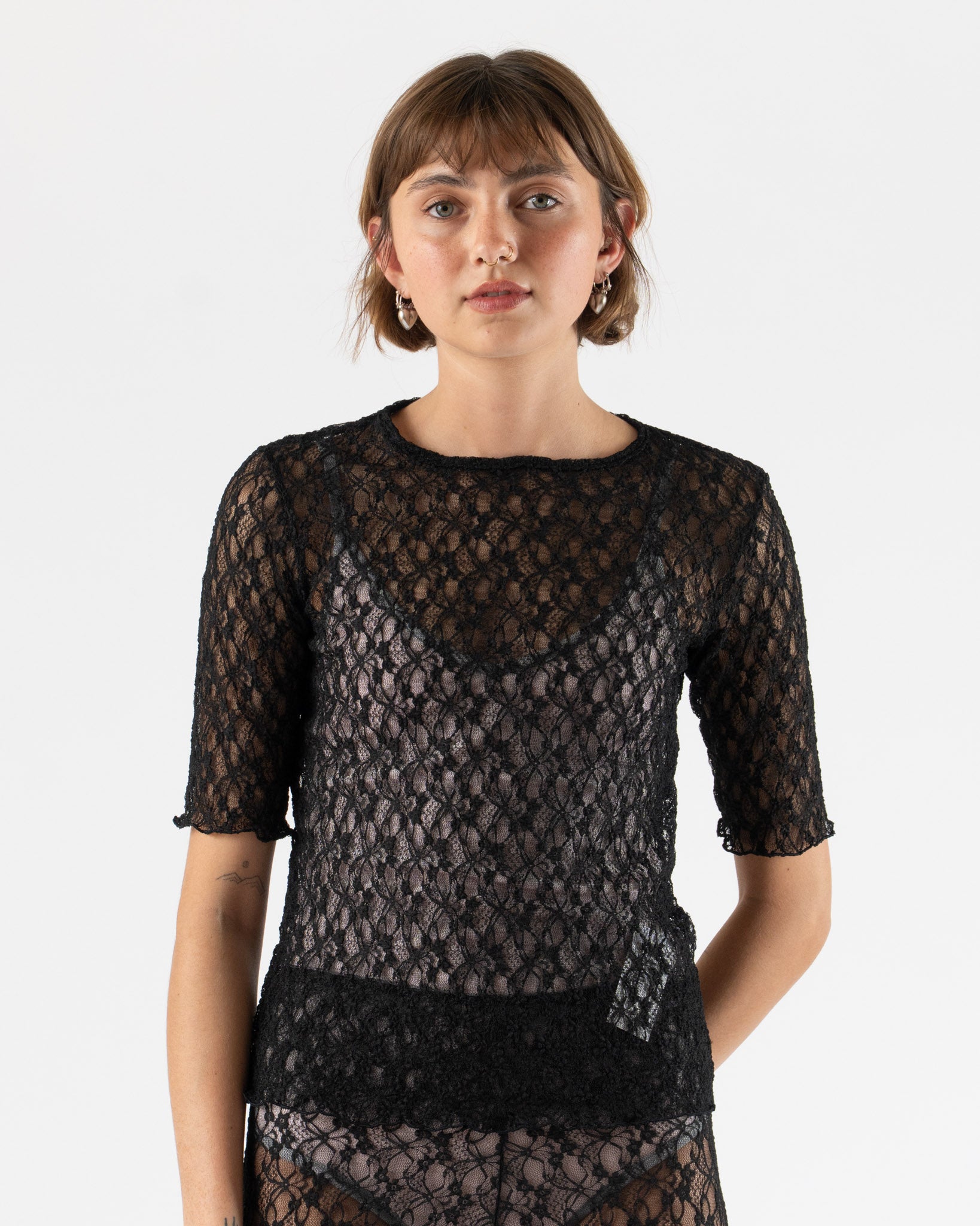 Simone Wild Lace Tess Tee in Black