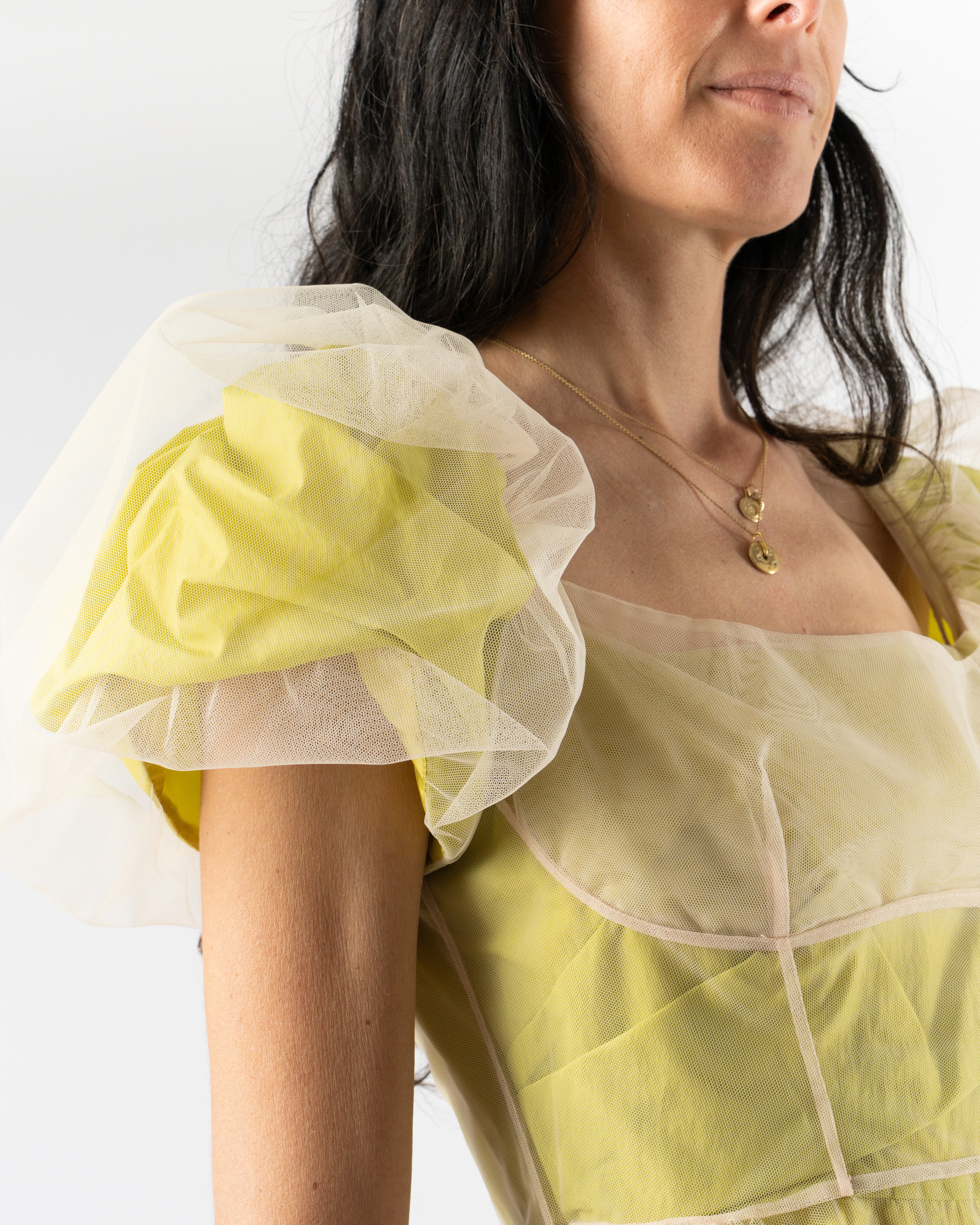 Simone Rocha Layered Balconette Bust Detail Dress in Matcha/Nude Tulle Trapped Paper