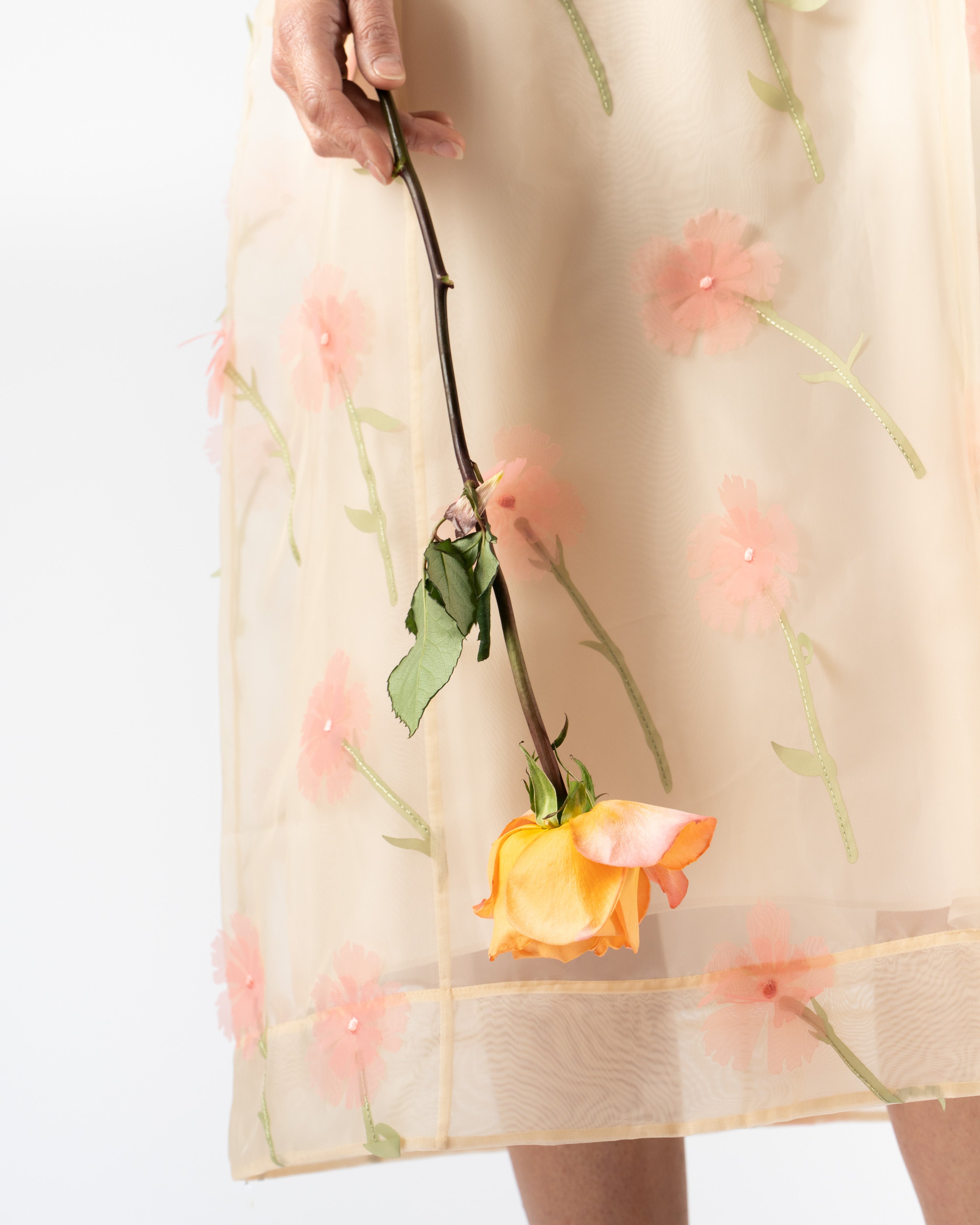 Simone Rocha Balconette Bust Detail Dress in Nude/Multi Carnation Organza