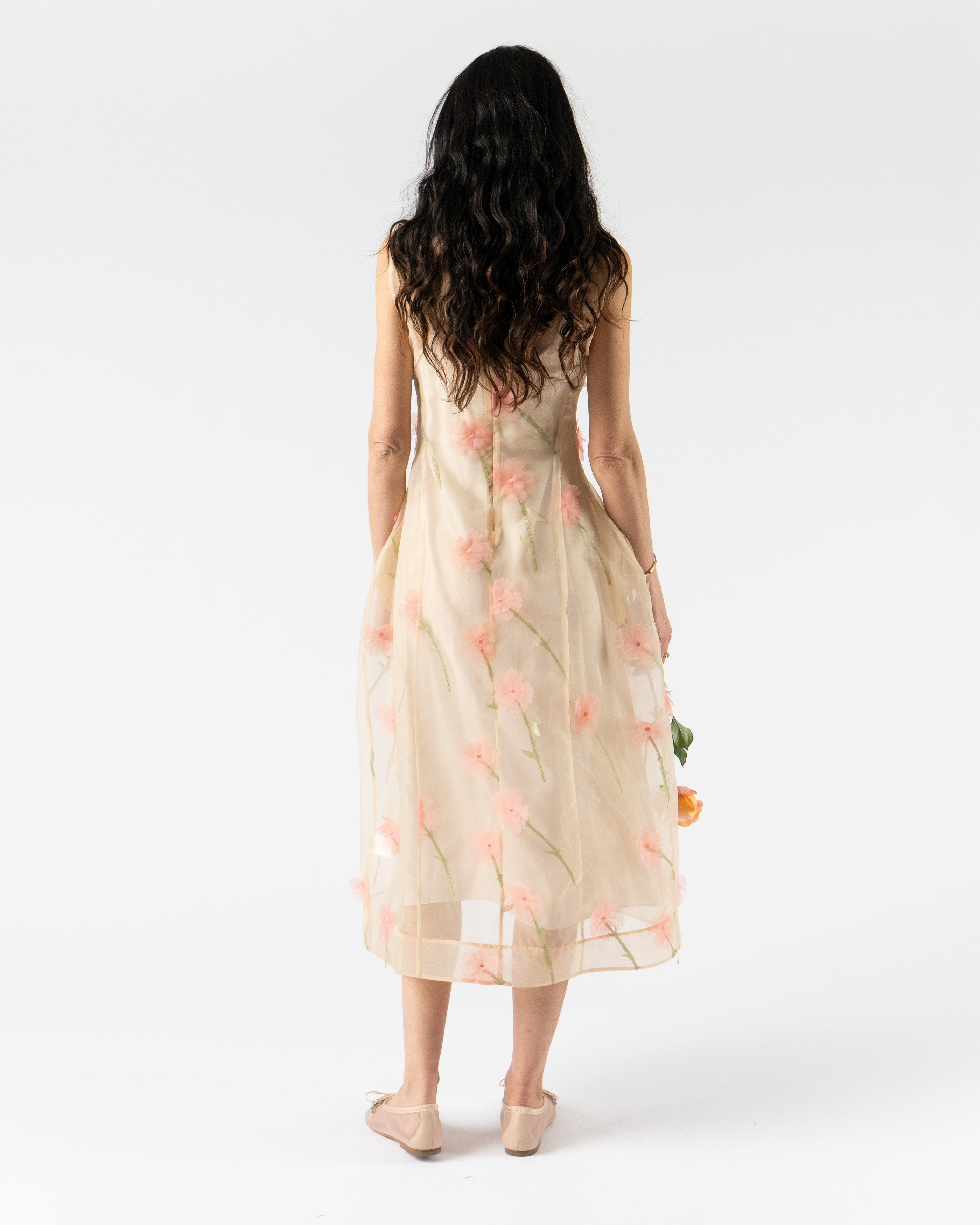 Simone Rocha Balconette Bust Detail Dress in Nude/Multi Carnation Organza