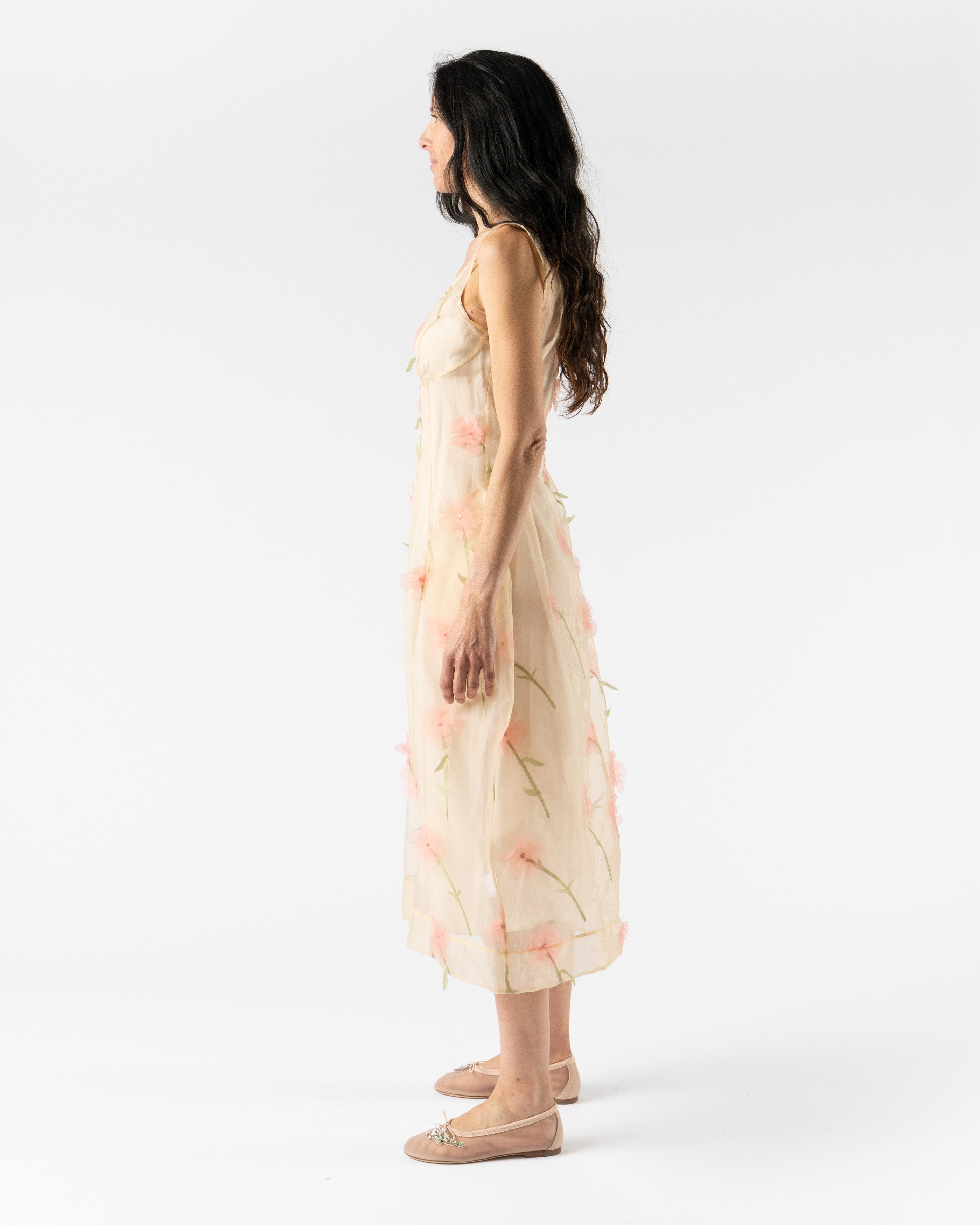 Simone Rocha Balconette Bust Detail Dress in Nude/Multi Carnation Organza