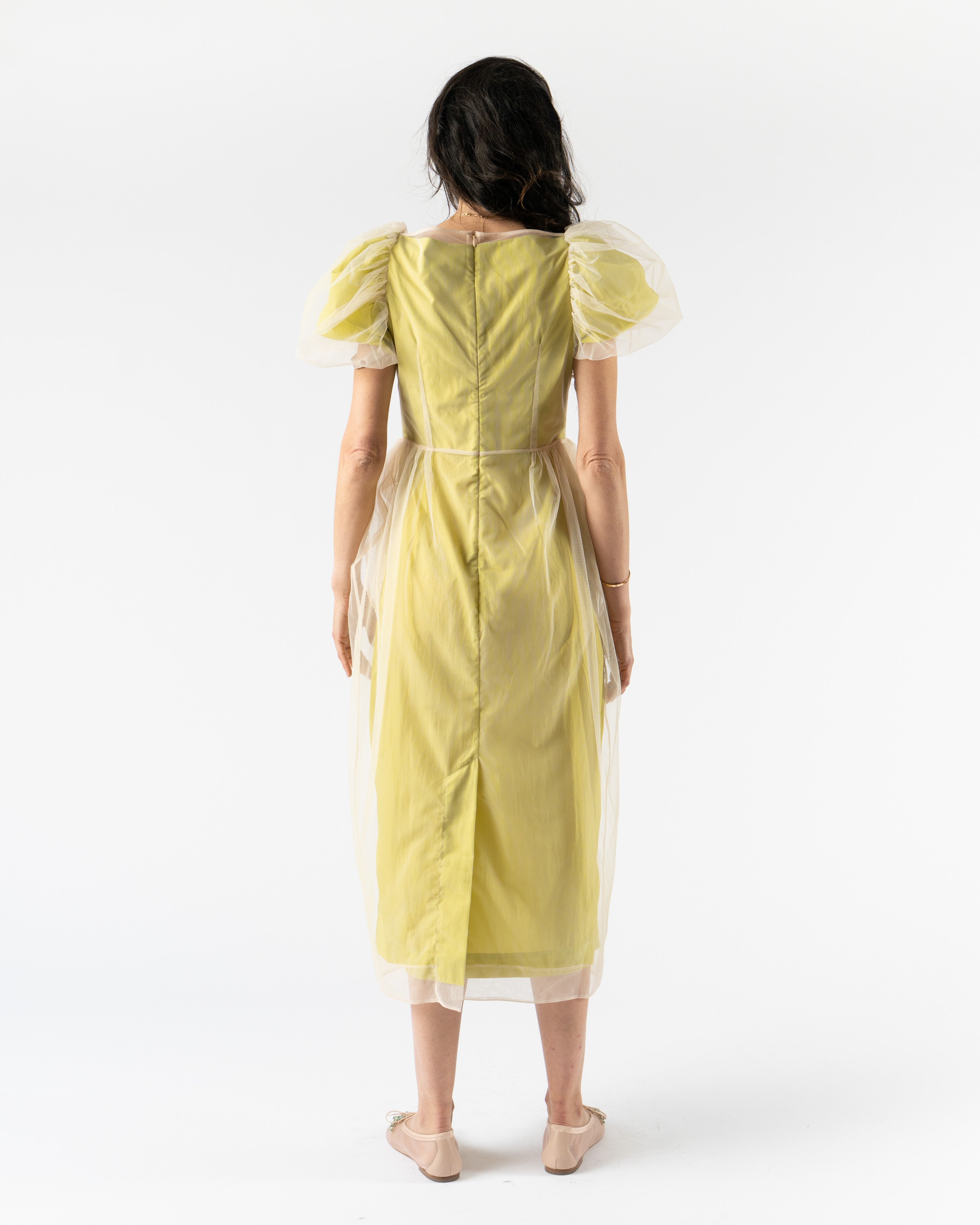 Simone Rocha Layered Balconette Bust Detail Dress w/ Carnation in Matcha/Nude Tulle Trapped Paper