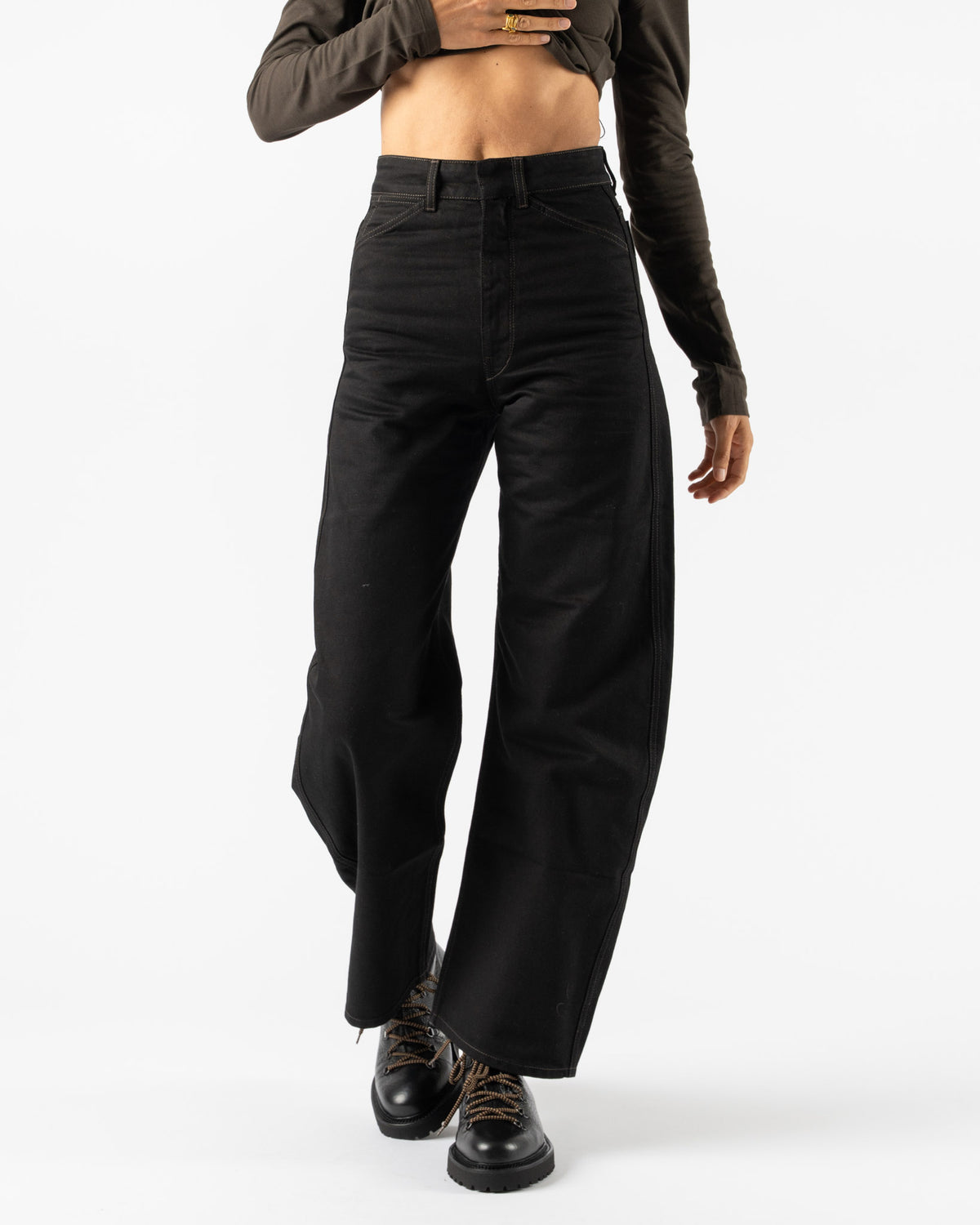 Lemaire High Waisted Curved Pants in Black Curated at Jake and Jones