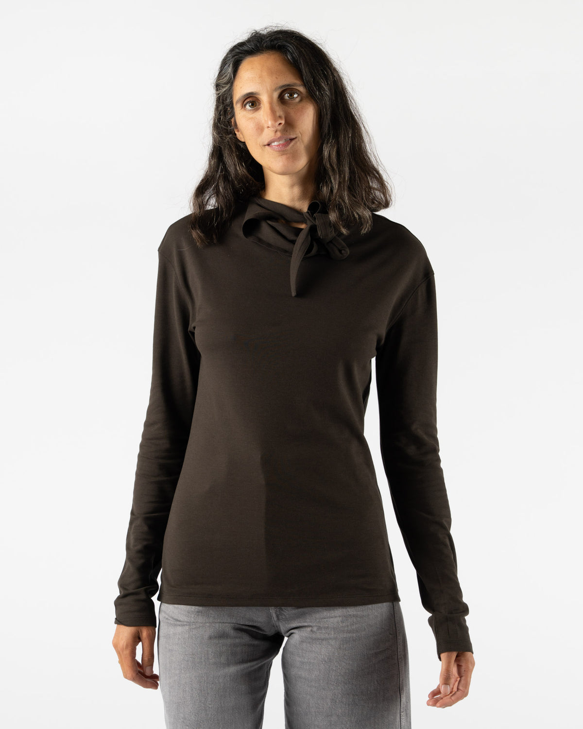 Lemaire Long Sleeve Foulard Top in Dark Espresso Curated at Jake 