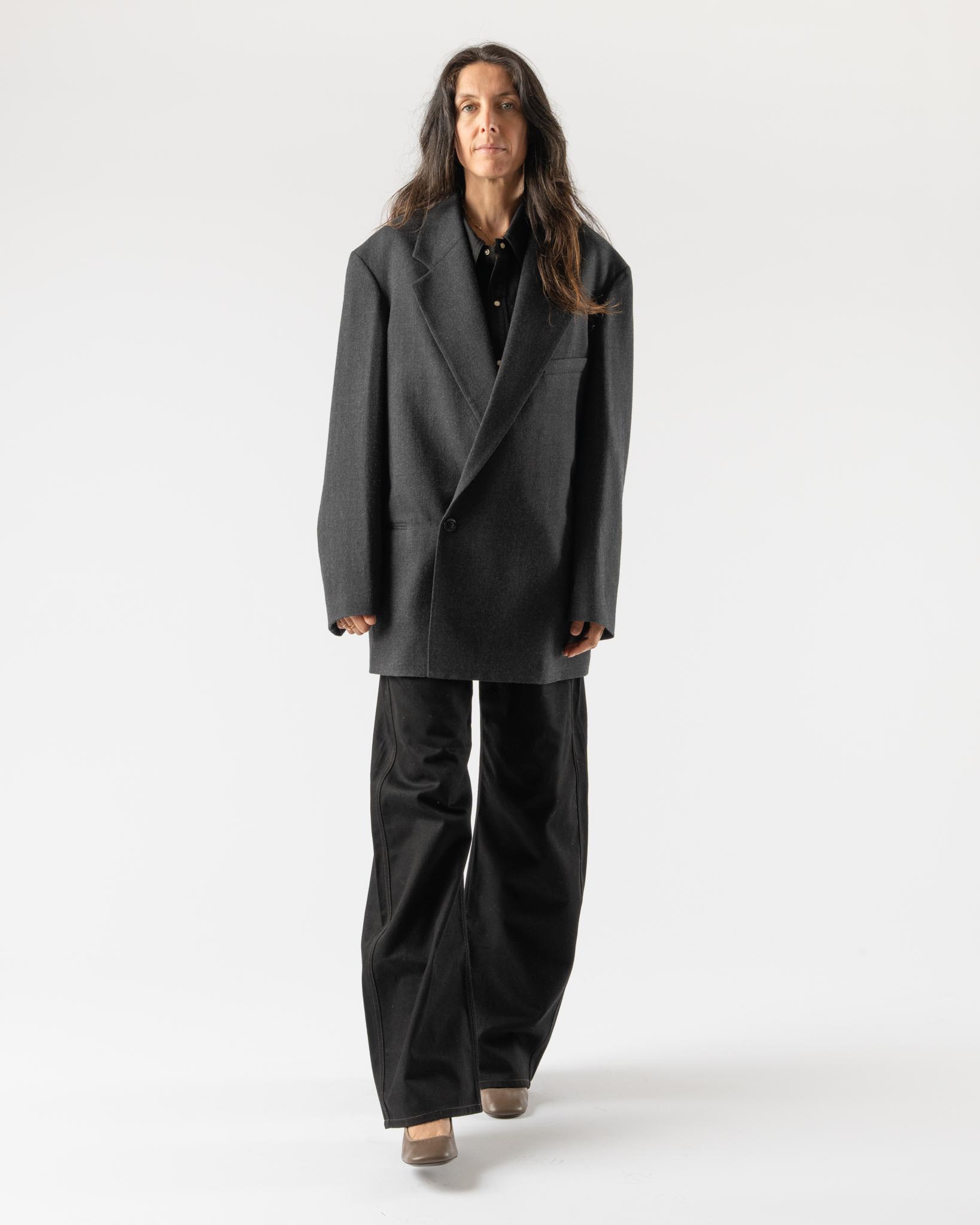 Lemaire-Short-Maxi-DB-Coat-in-Anthracite-Grey-Santa-Barbara-Boutique-Jake-and-Jones-Sustainable-Fashion