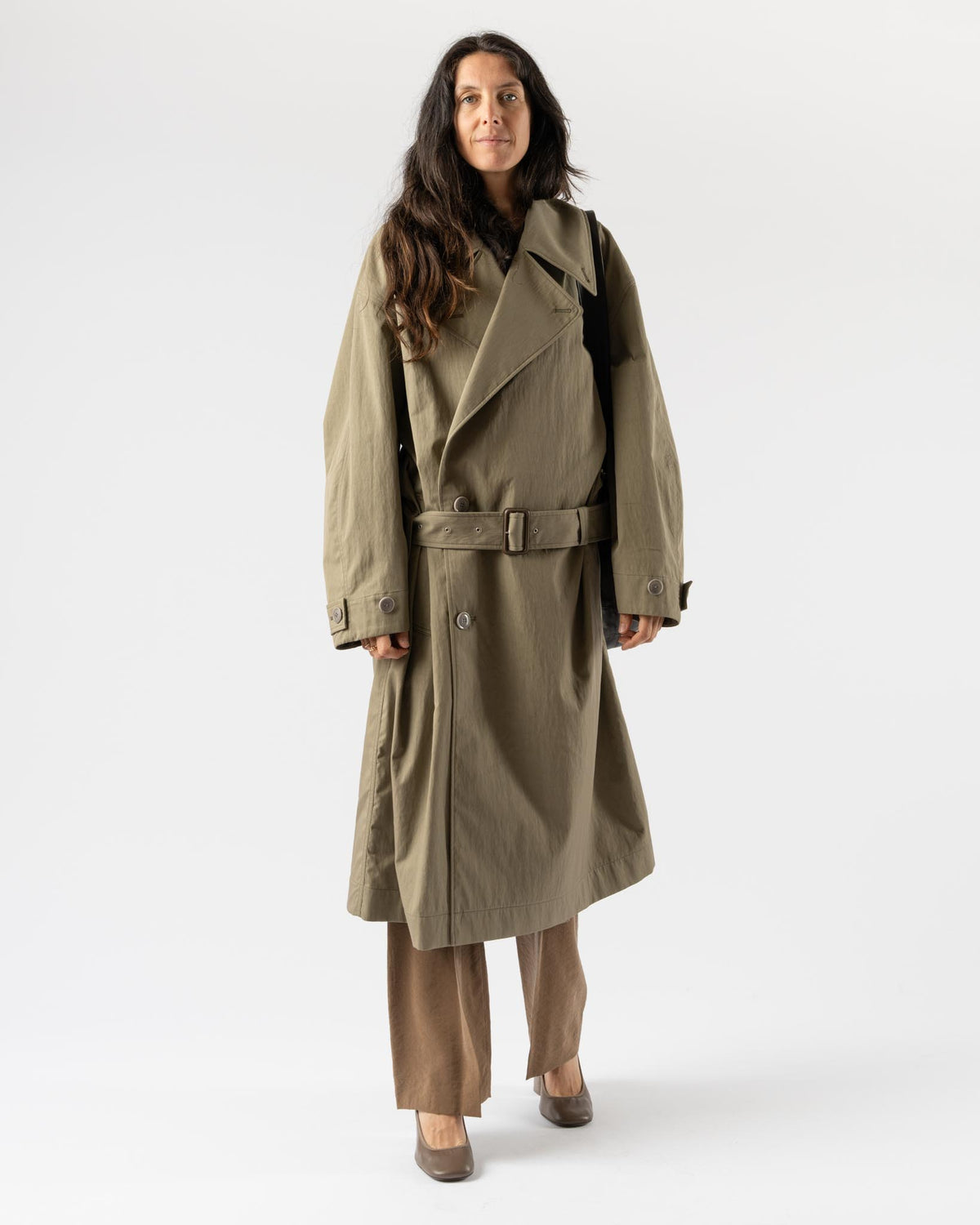 Lemaire Tibetan Trench in Light Olive Curated at Jake and Jones