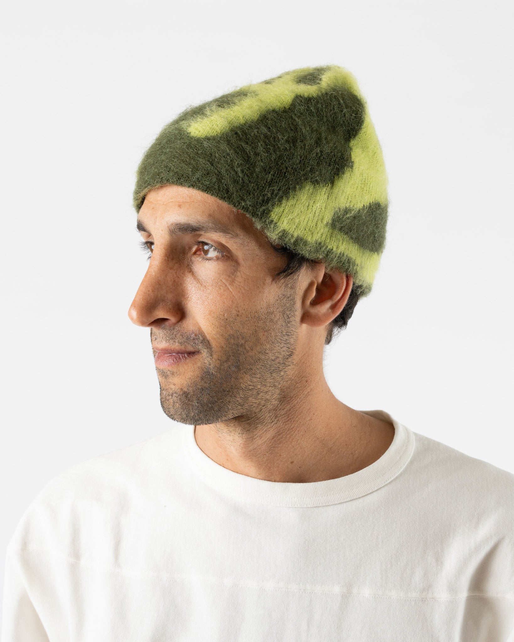 Gramicci Mohair Burly Runningman Beanie in Chartreuse Curated at