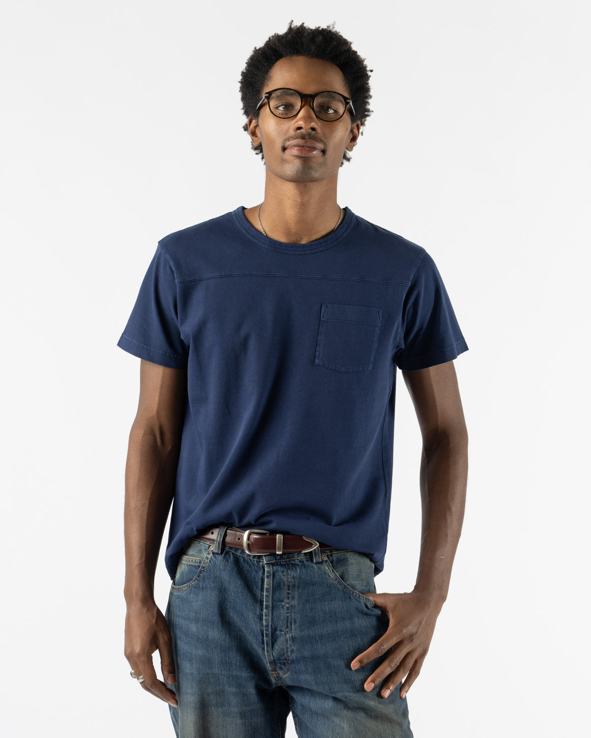 Carter Young Garment Dyed Football Tee in Navy Overdye