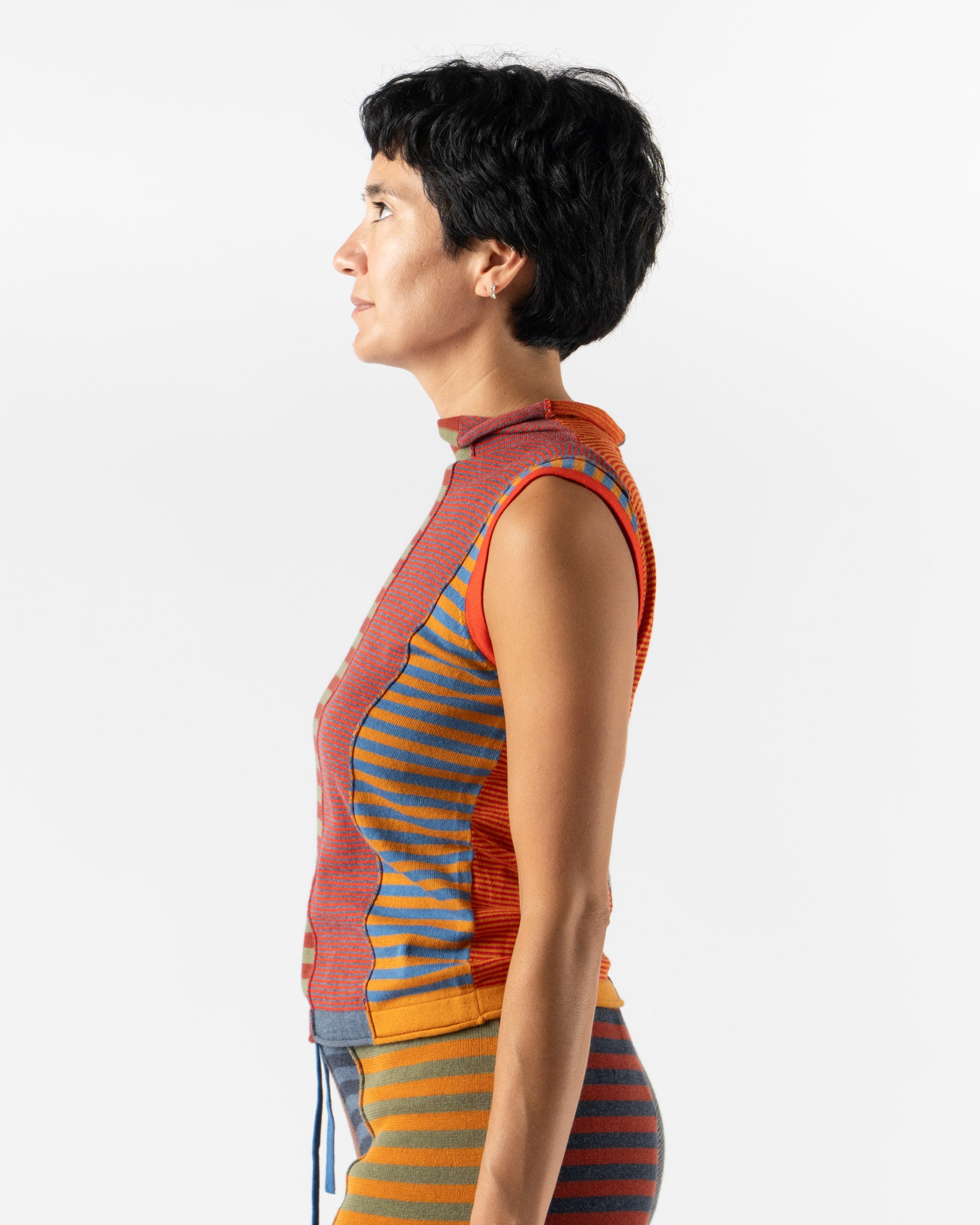 YanYan Mismatch Stripe Mockneck Tank in Red Multi