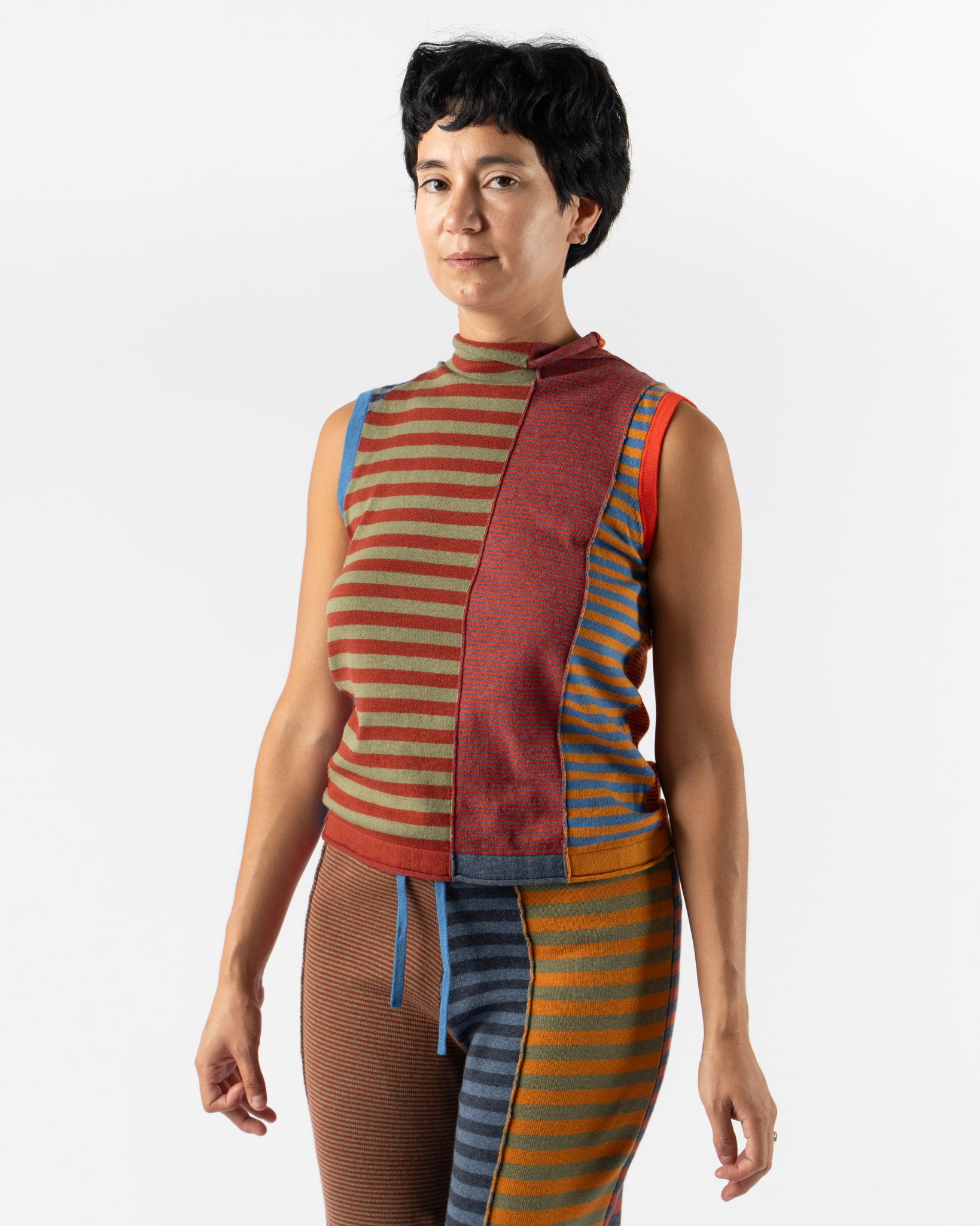 YanYan Mismatch Stripe Mockneck Tank in Red Multi