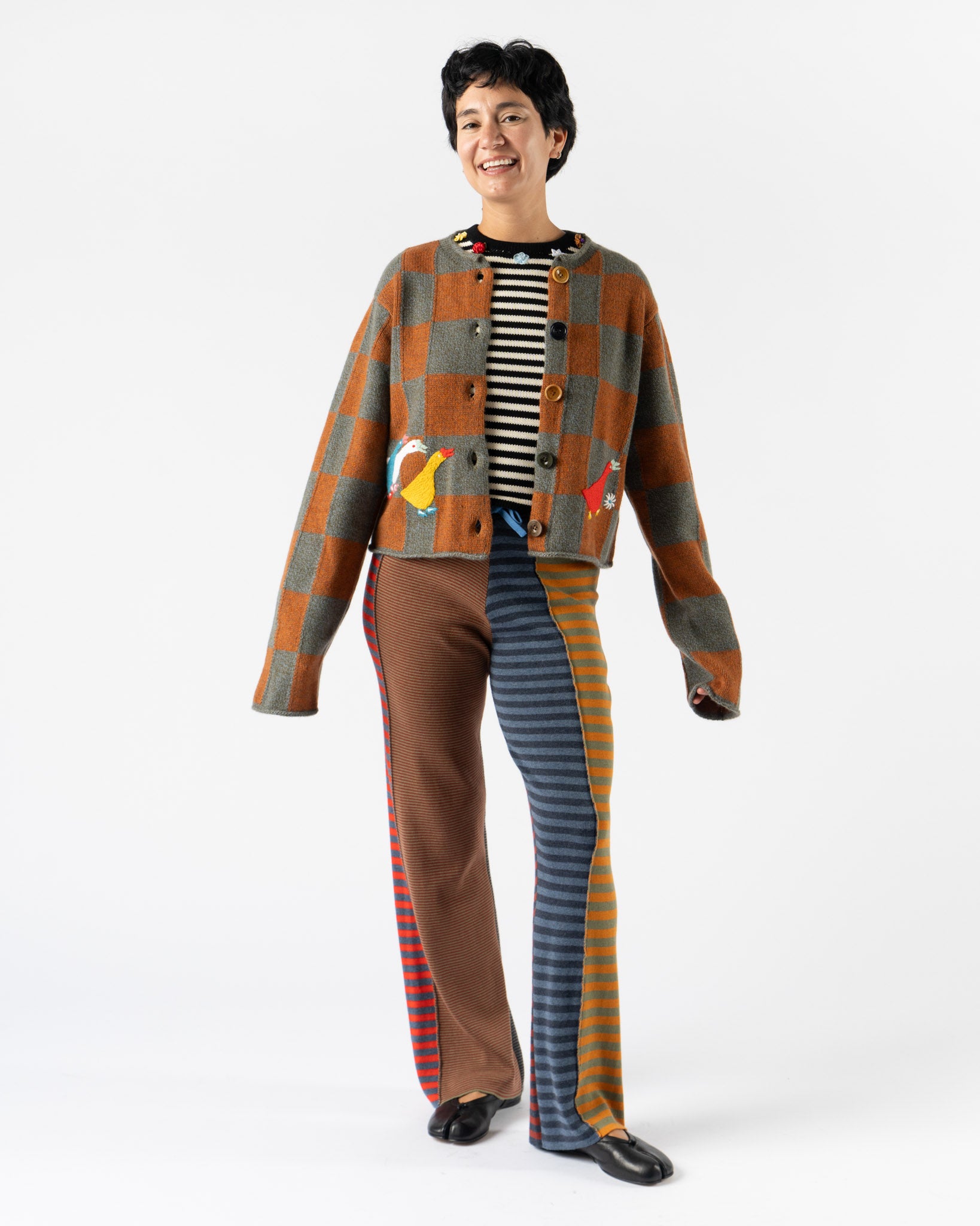 YanYan Mismatch Stripe Pant in Red Multi