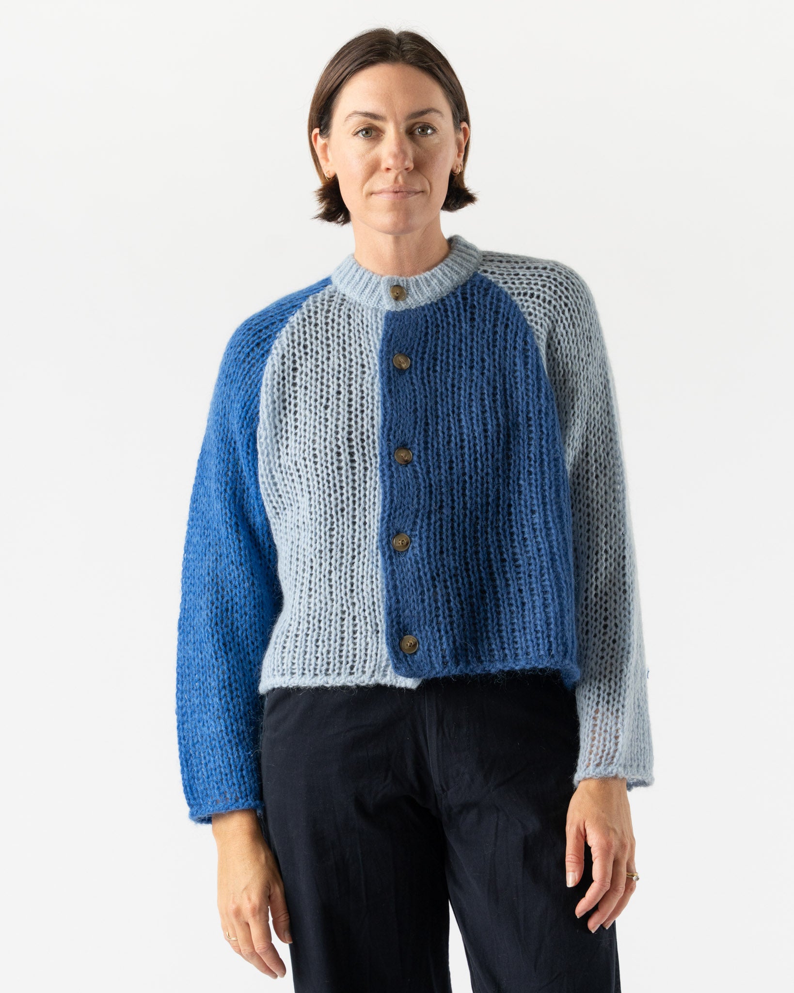 Beams Boy Mohair Crazy Cardigan in Blue