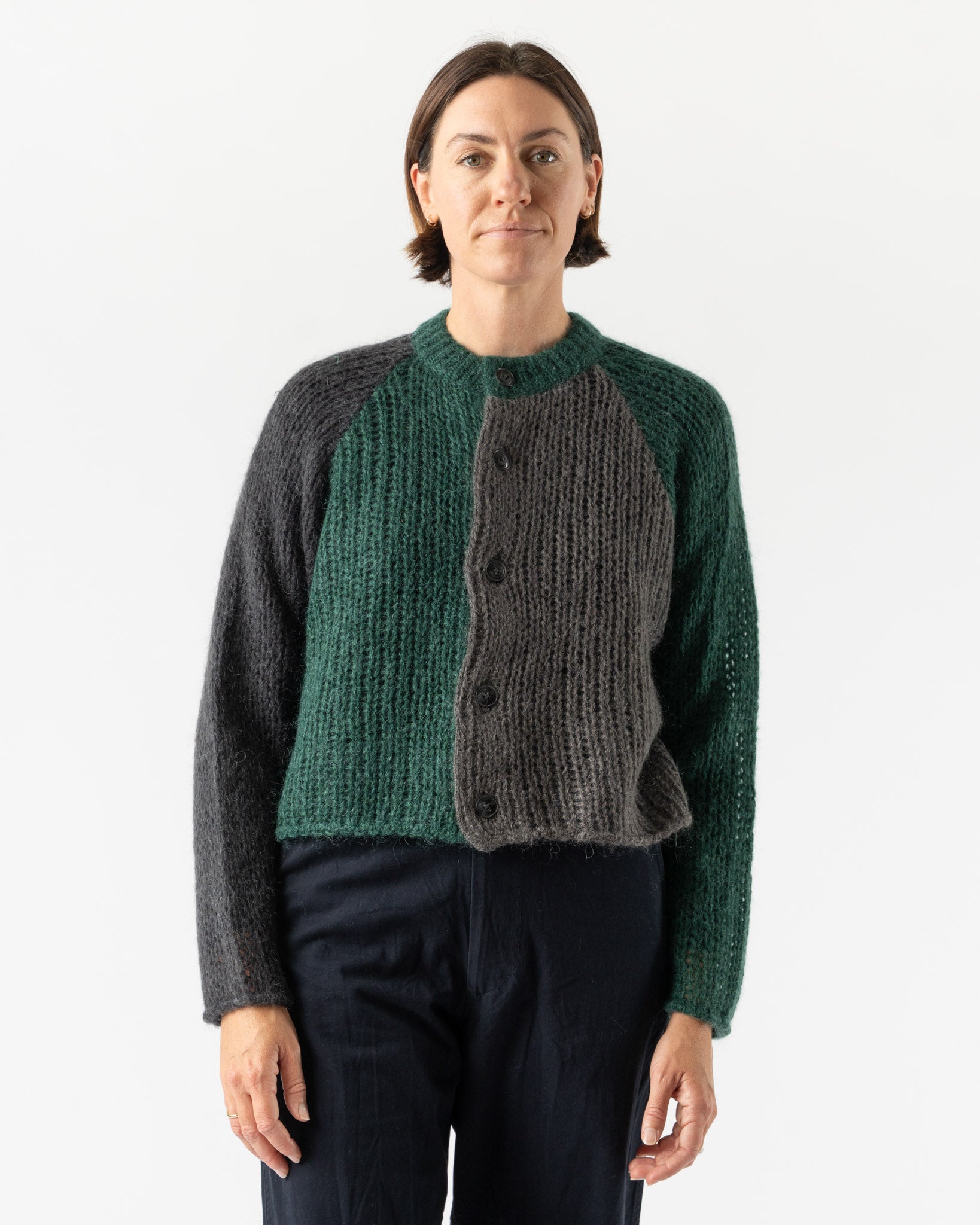 Beams Boy Mohair Crazy Cardigan in Charcoal