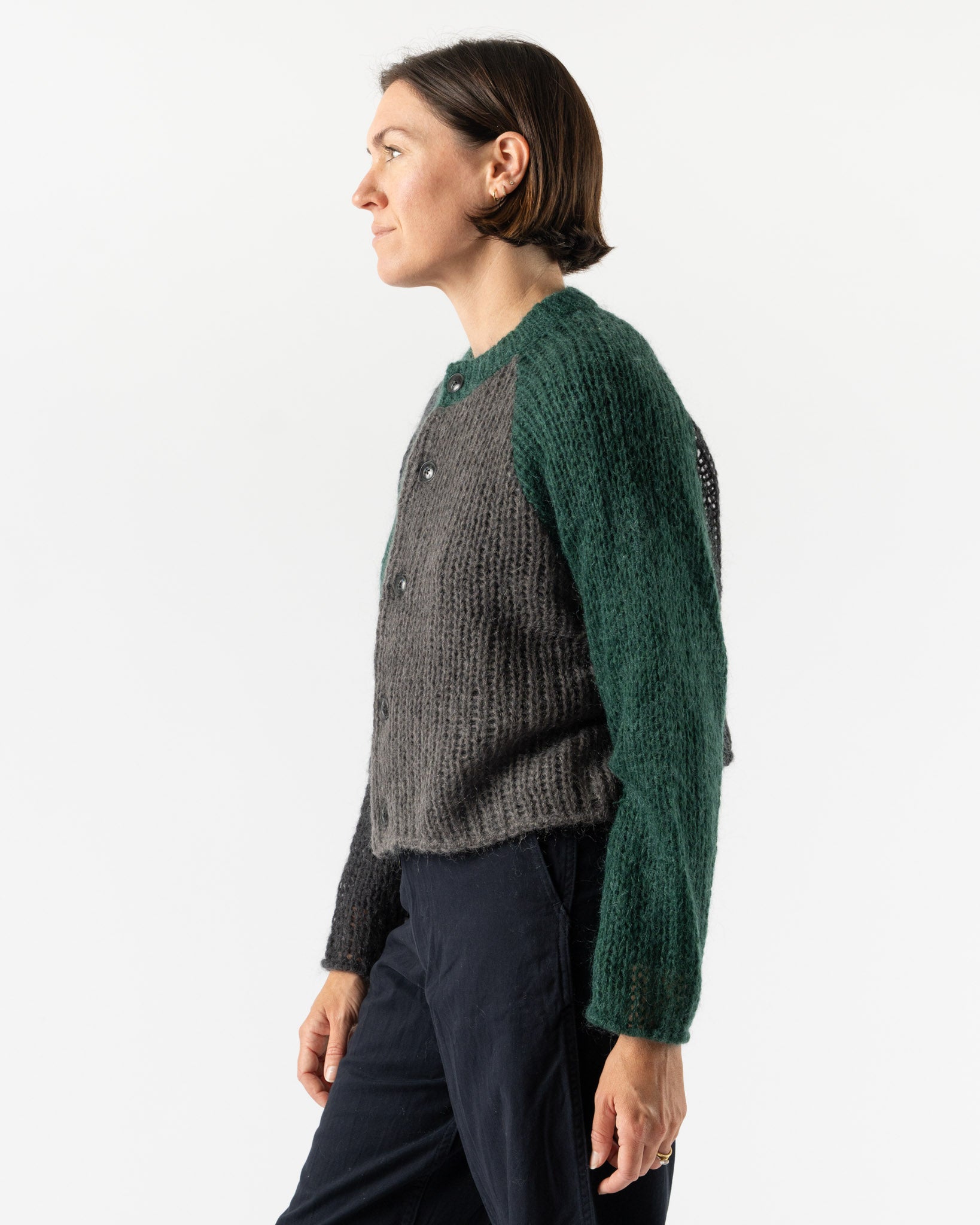 Beams Boy Mohair Crazy Cardigan in Charcoal