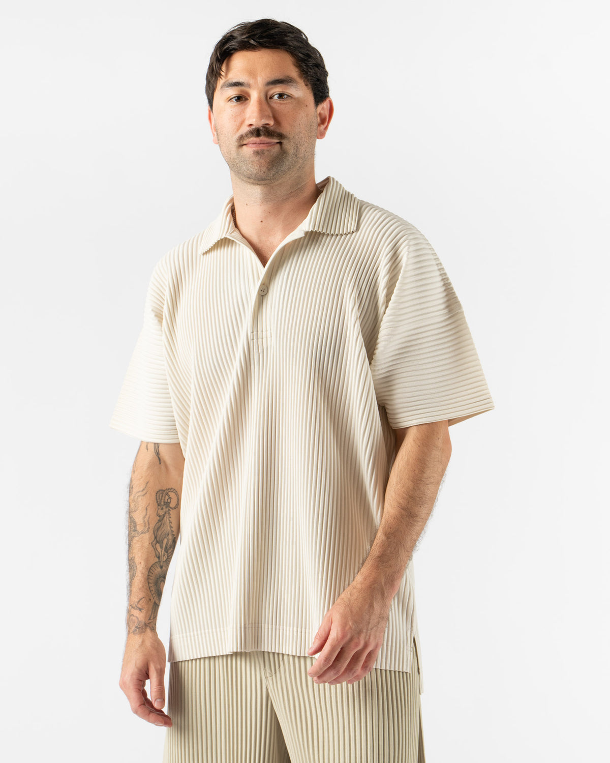 Homme Plissé Issey Miyake Monthly Colors May Polo Shirt in Ivory 