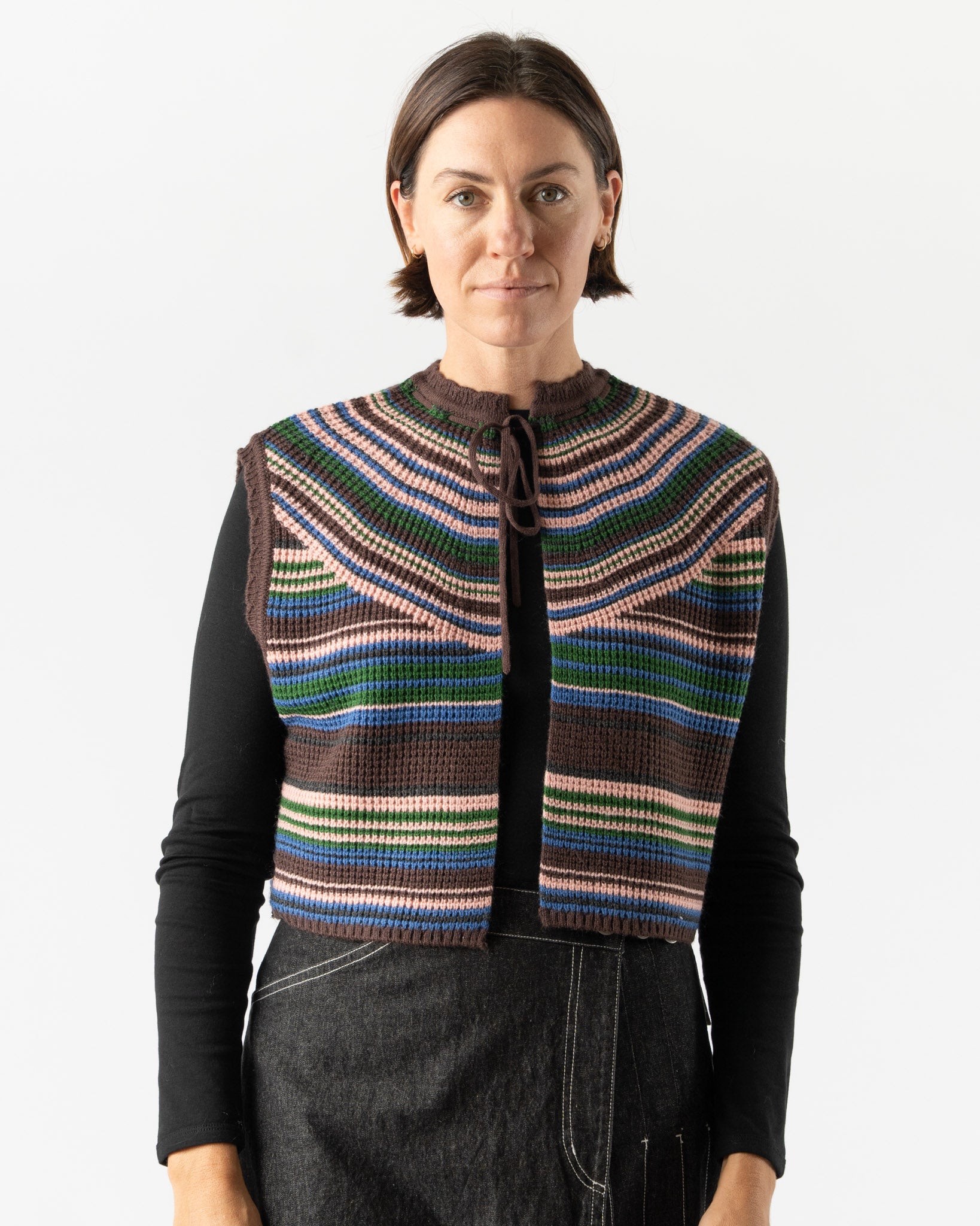 Beams Boy Multi Striped Vest in Brown