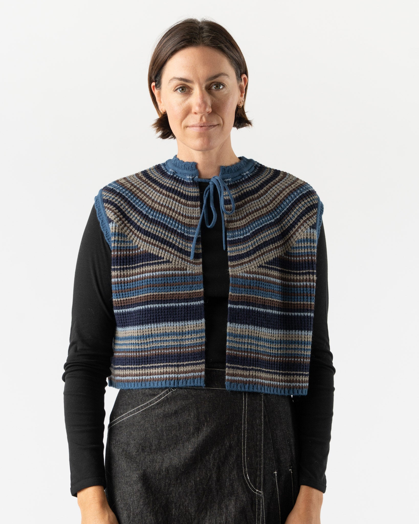 Beams Boy Multi Striped Vest in Navy